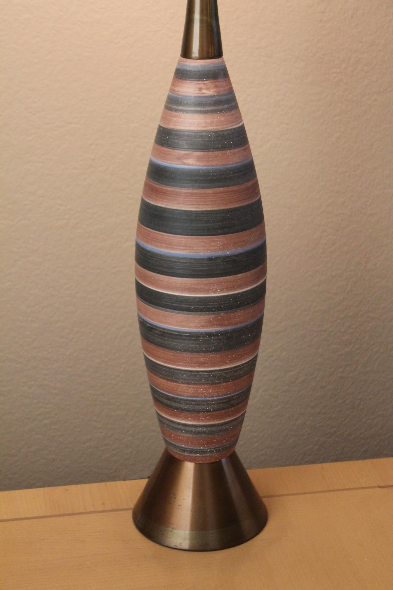 Epic! Bitossi Mid Century Modern Sleek Italian Pottery Lamp! 50s Gray Brown Blue In Good Condition For Sale In Peoria, AZ