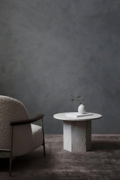 Epic Coffee Table, Round - Ø60, Neutral White Travertine by GamFratesi for Gubi