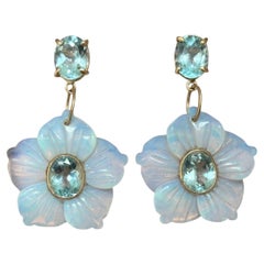 Epic Flower Earrings with 14k Gold, Blue Topaz & Opalite