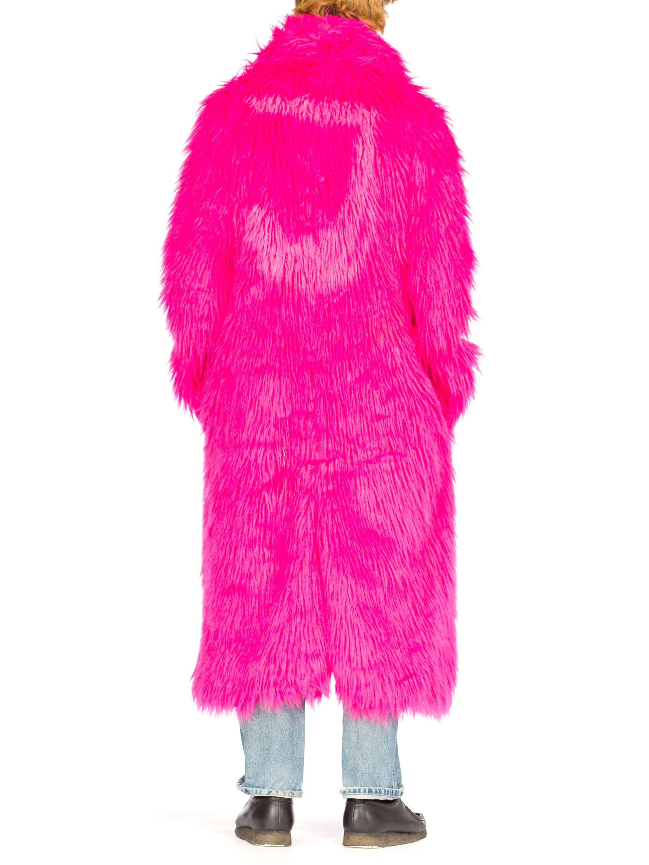 Women's or Men's Hot Pink Faux Fur Shaggy Coat, 1990s