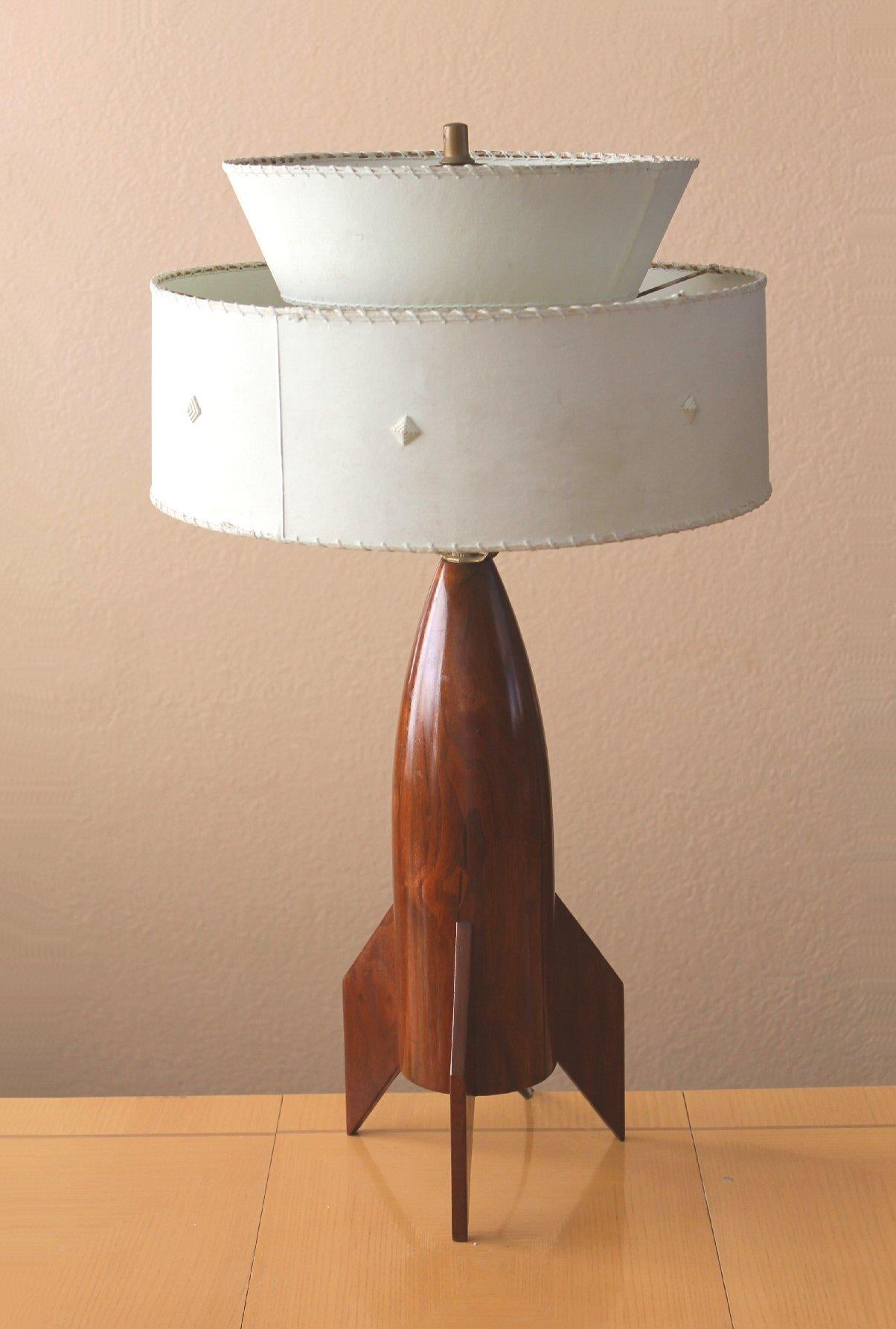 Mid-Century Modern Epic Mid Century Modern Rocket Table Lamp! Mahogany Fiberglass Sputnik Era Icon! For Sale