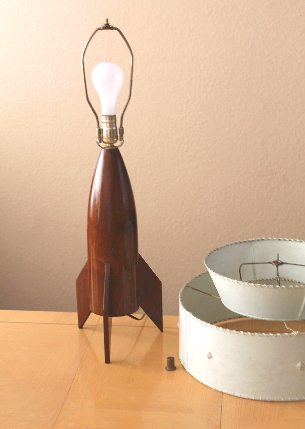 Epic Mid Century Modern Rocket Table Lamp! Mahogany Fiberglass Sputnik Era Icon! For Sale 1