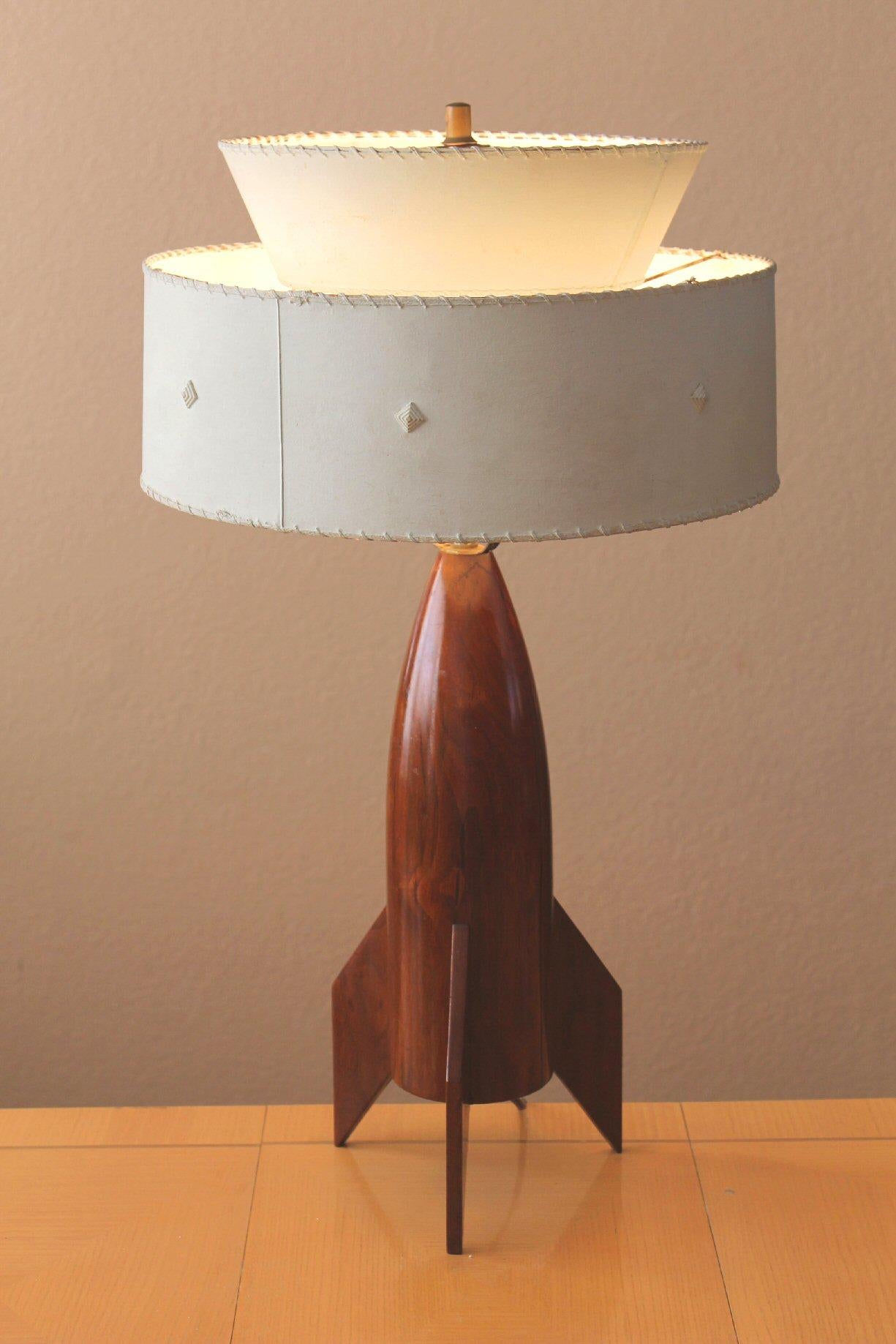 Epic Mid Century Modern Rocket Table Lamp! Mahogany Fiberglass Sputnik Era Icon! For Sale 2