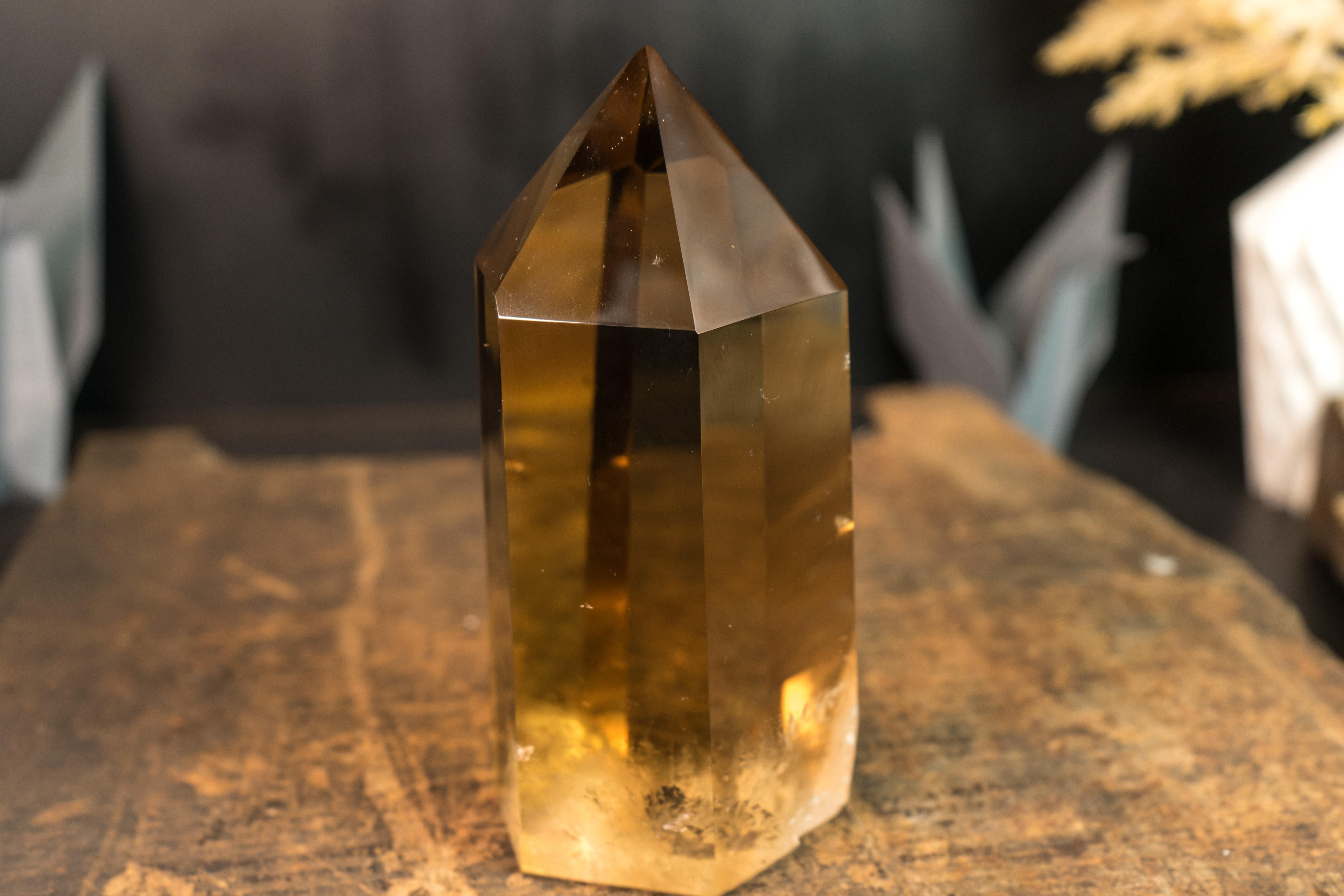 Epic Natural Citrine Crystal Obelisk with Water Clear Deep Golden Orange Quartz For Sale 5