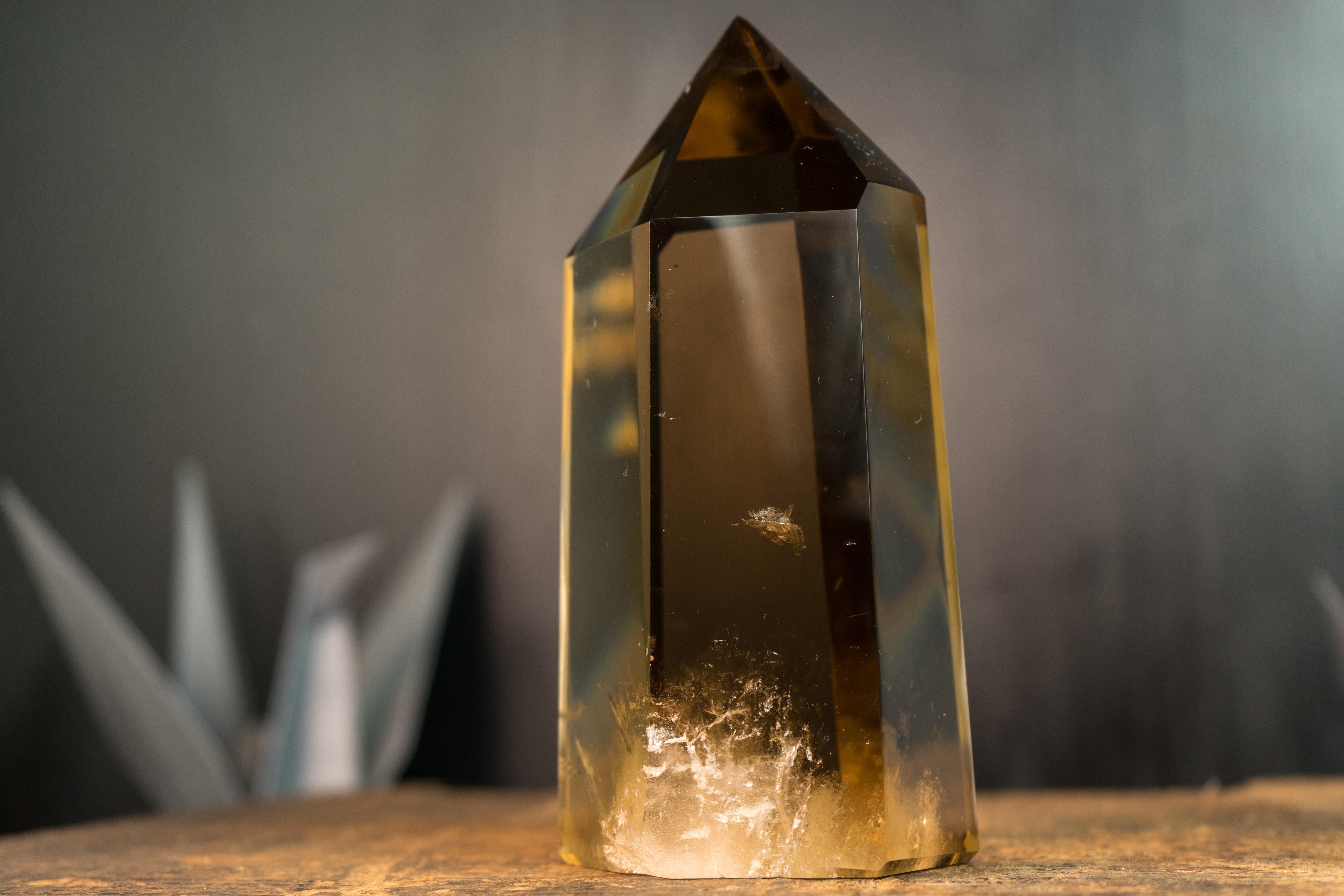 Brazilian Epic Natural Citrine Crystal Obelisk with Water Clear Deep Golden Orange Quartz For Sale