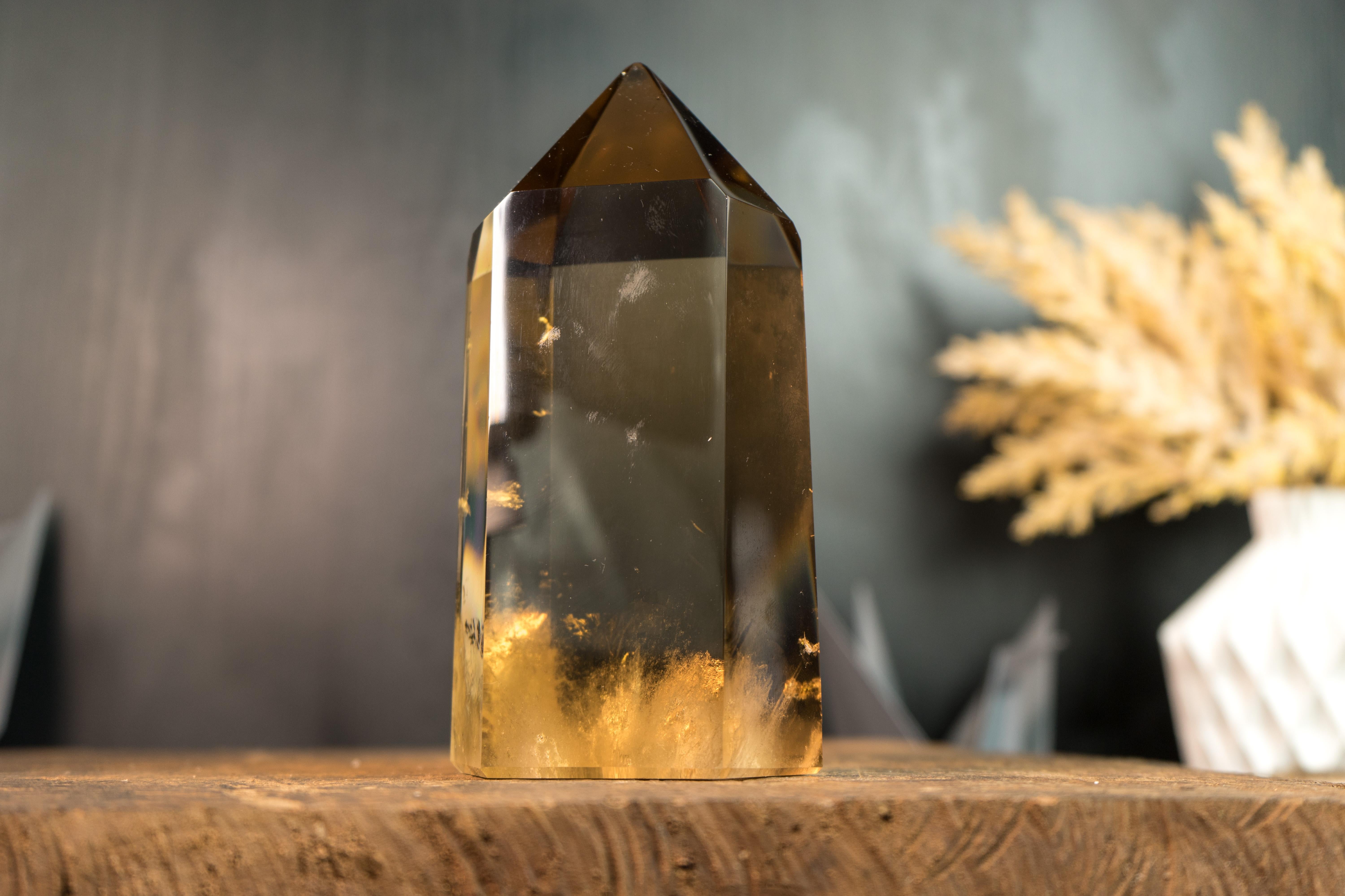 Contemporary Epic Natural Citrine Crystal Obelisk with Water Clear Deep Golden Orange Quartz For Sale