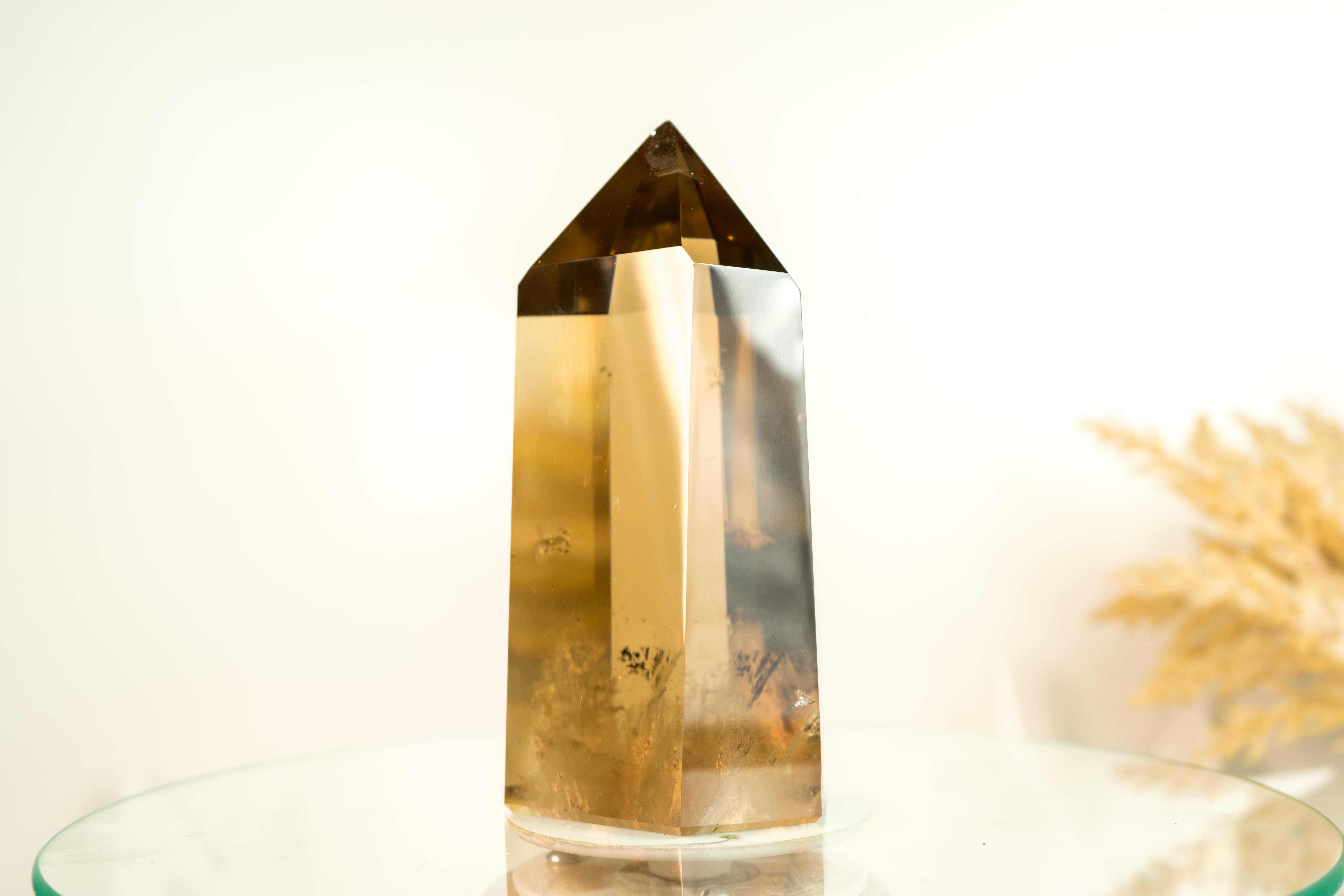 Agate Epic Natural Citrine Crystal Obelisk with Water Clear Deep Golden Orange Quartz For Sale