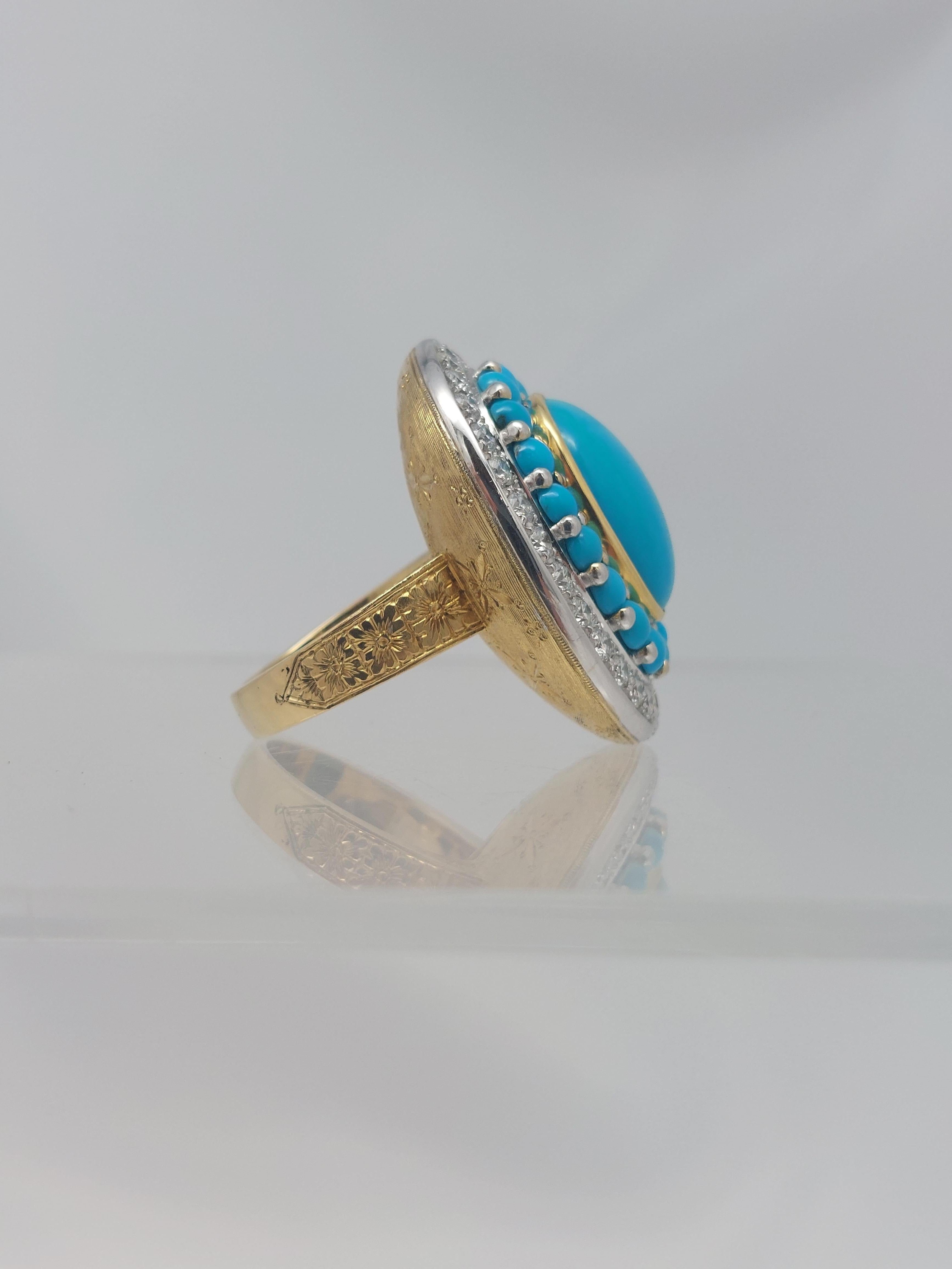 Epic Persischer Türkis & Diamant-Cocktailring 18KT im Zustand „Neu“ im Angebot in Vero Beach, FL