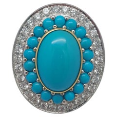 Epic Persian Turquoise & Diamond Cocktail 18KT Ring