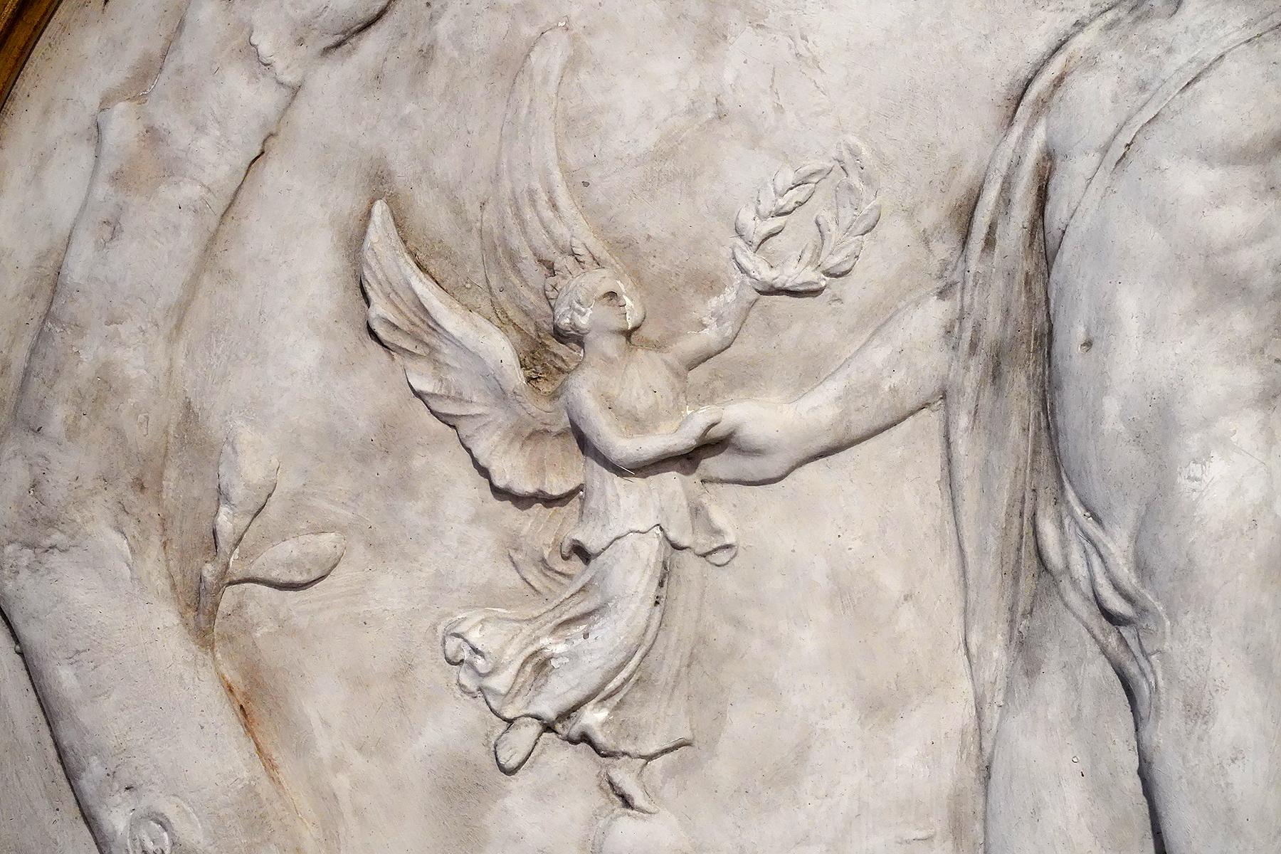 Greco Roman Epic Relief Depicting Classical Hero Receiving Laurel Wreath from an Angel