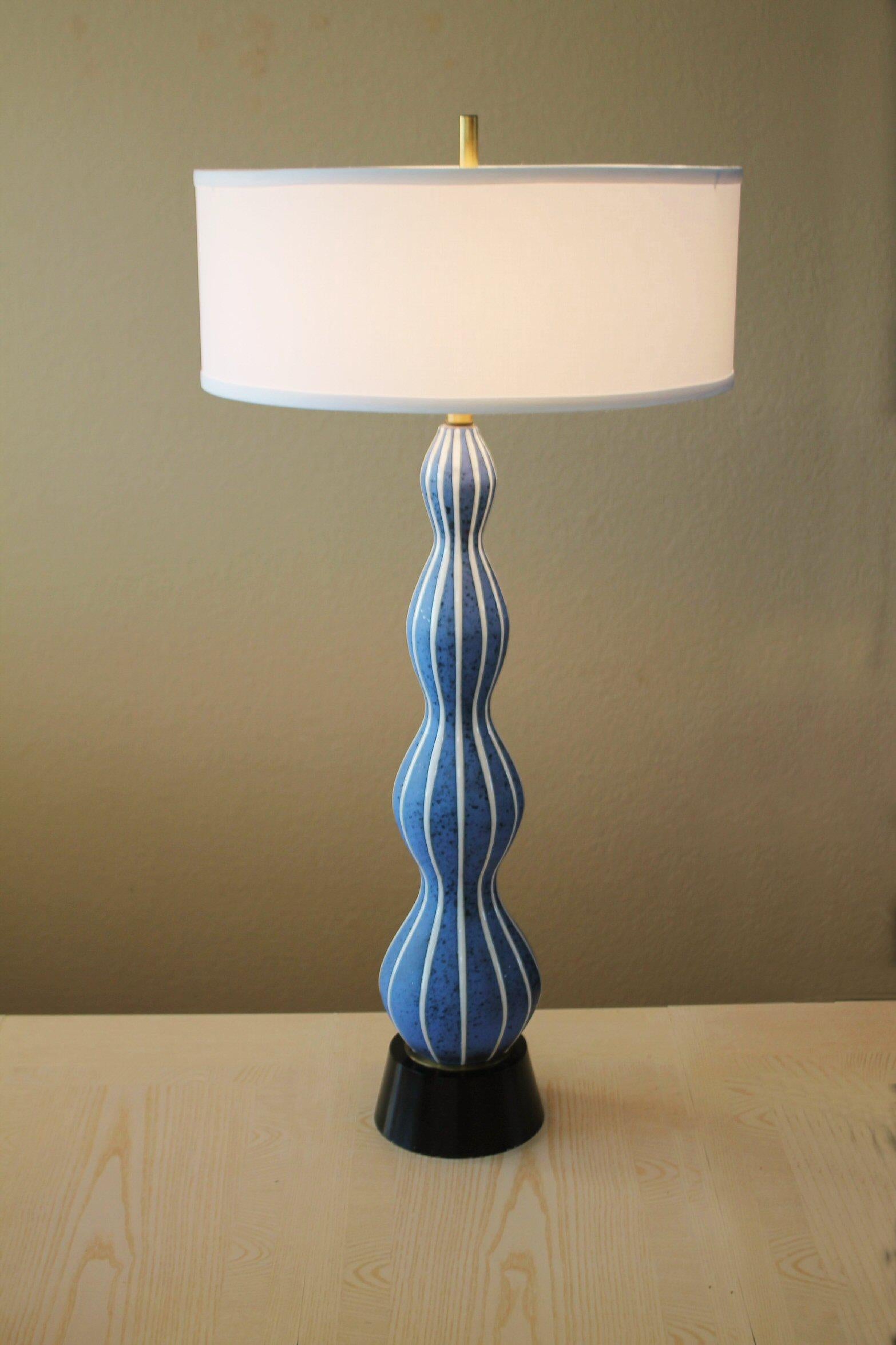 Epic! Rimini Blue Mid Century Modern Italian Pottery Lamp Bitossi 50s Aldo Londi For Sale 4