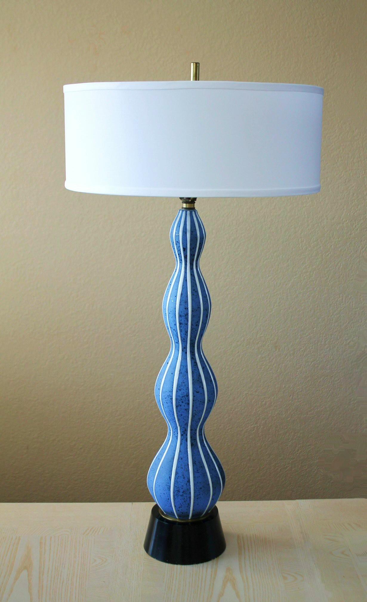 Mid-Century Modern Épique ! Lampe de poterie italienne Rimini bleue mi-siècle moderne Bitossi, années 50 Aldo Londi en vente