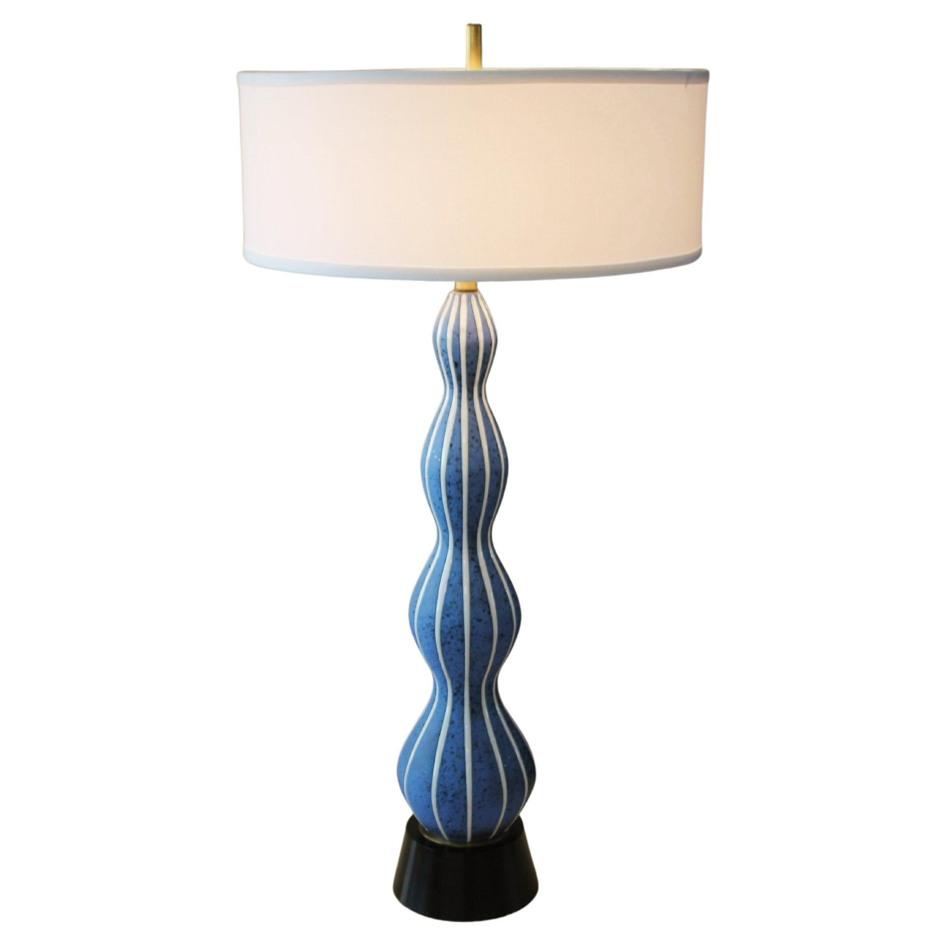 Épique ! Lampe de poterie italienne Rimini bleue mi-siècle moderne Bitossi, années 50 Aldo Londi