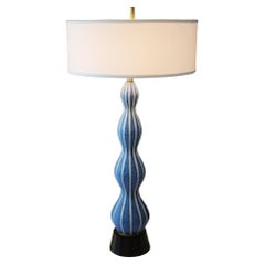 Épique ! Lampe de poterie italienne Rimini bleue mi-siècle moderne Bitossi, années 50 Aldo Londi