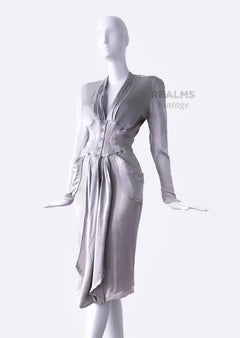 Epic Thierry Mugler FW1986 Silver Metallic Liquid Silky Goddess Dress Rare 