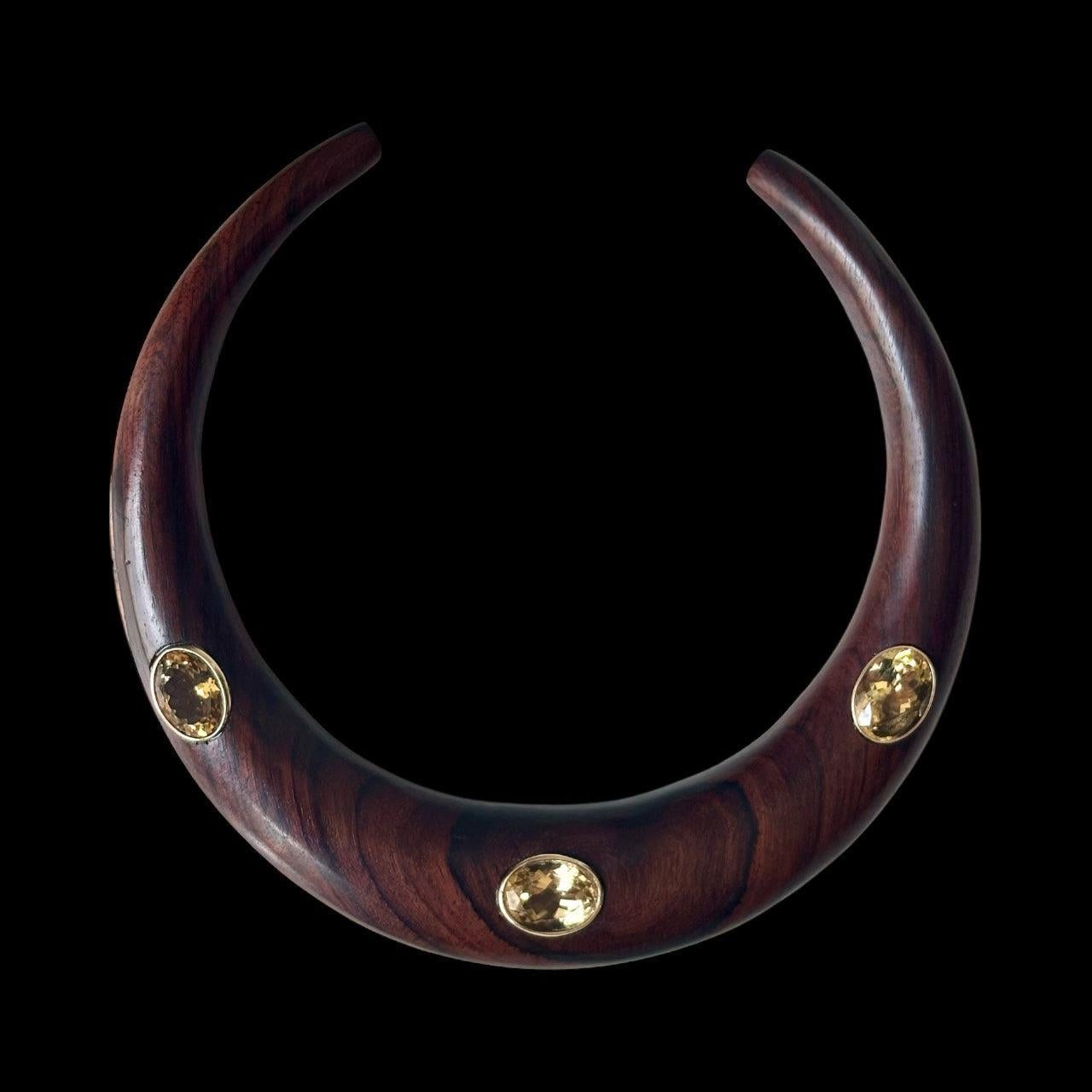 Taglio brillante Collana con collare in Wood Wood con citrini e oro 14k in vendita