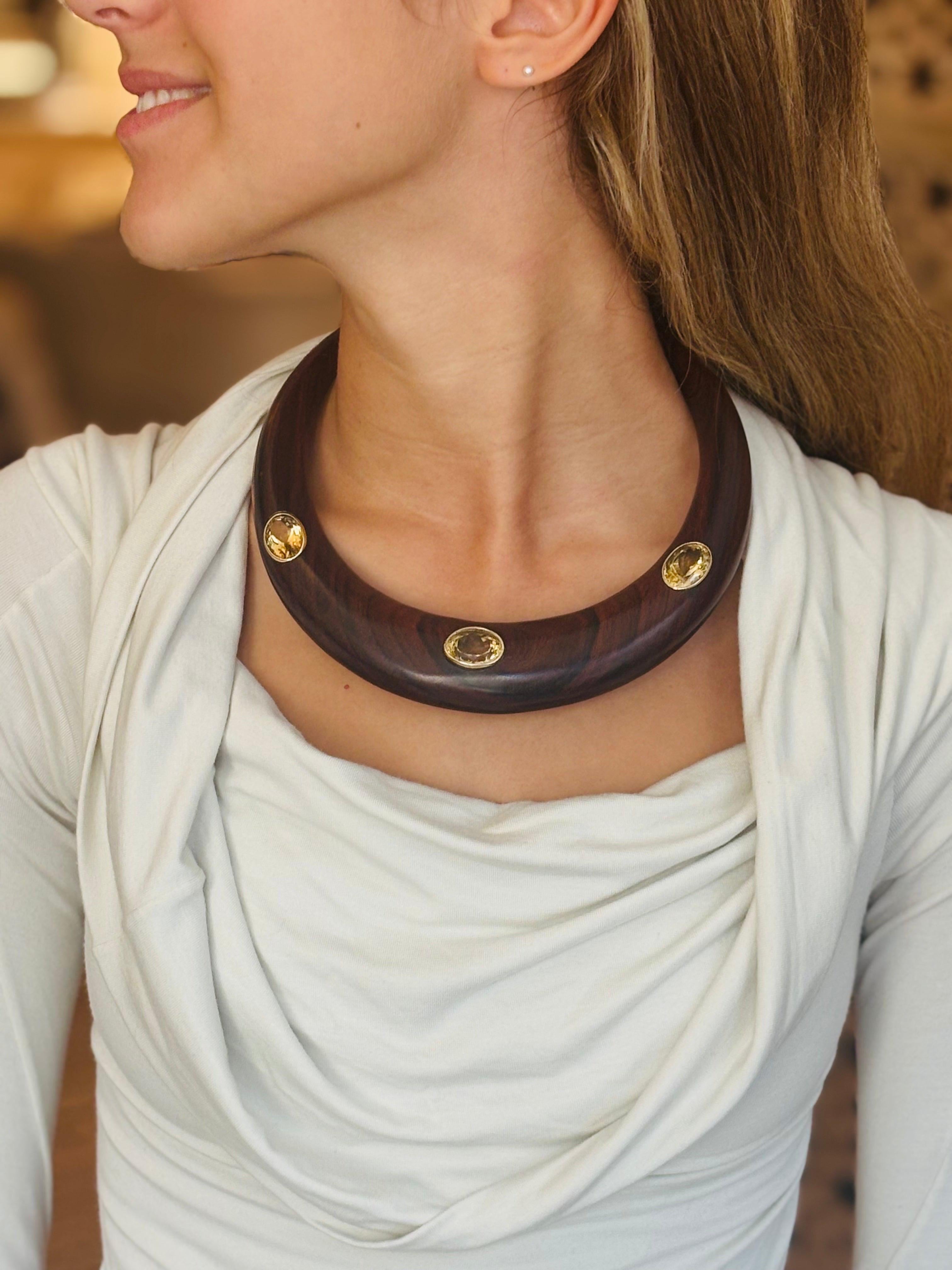 da uomo o donna Collana con collare in Wood Wood con citrini e oro 14k in vendita