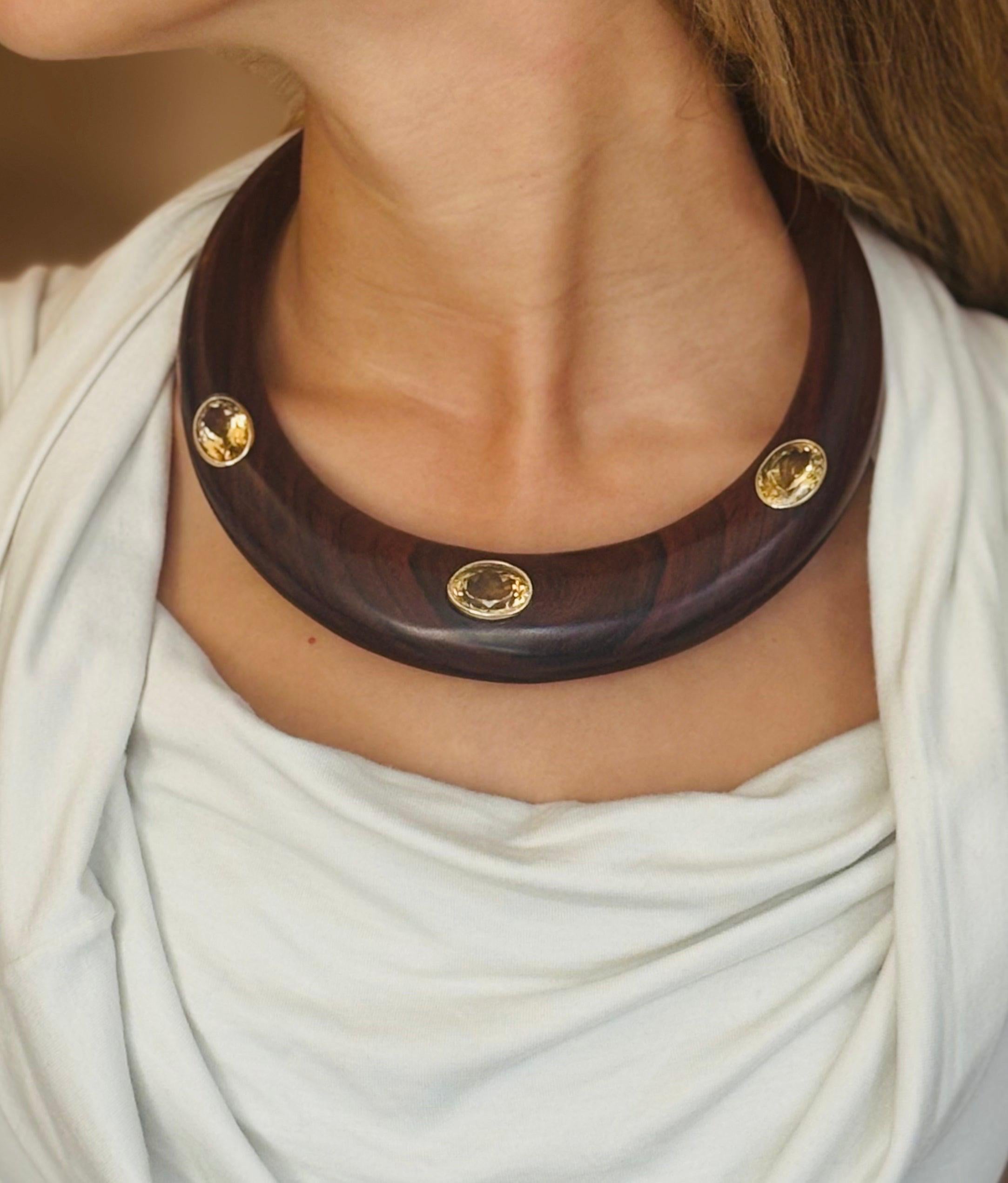 Collana con collare in Wood Wood con citrini e oro 14k in vendita 2