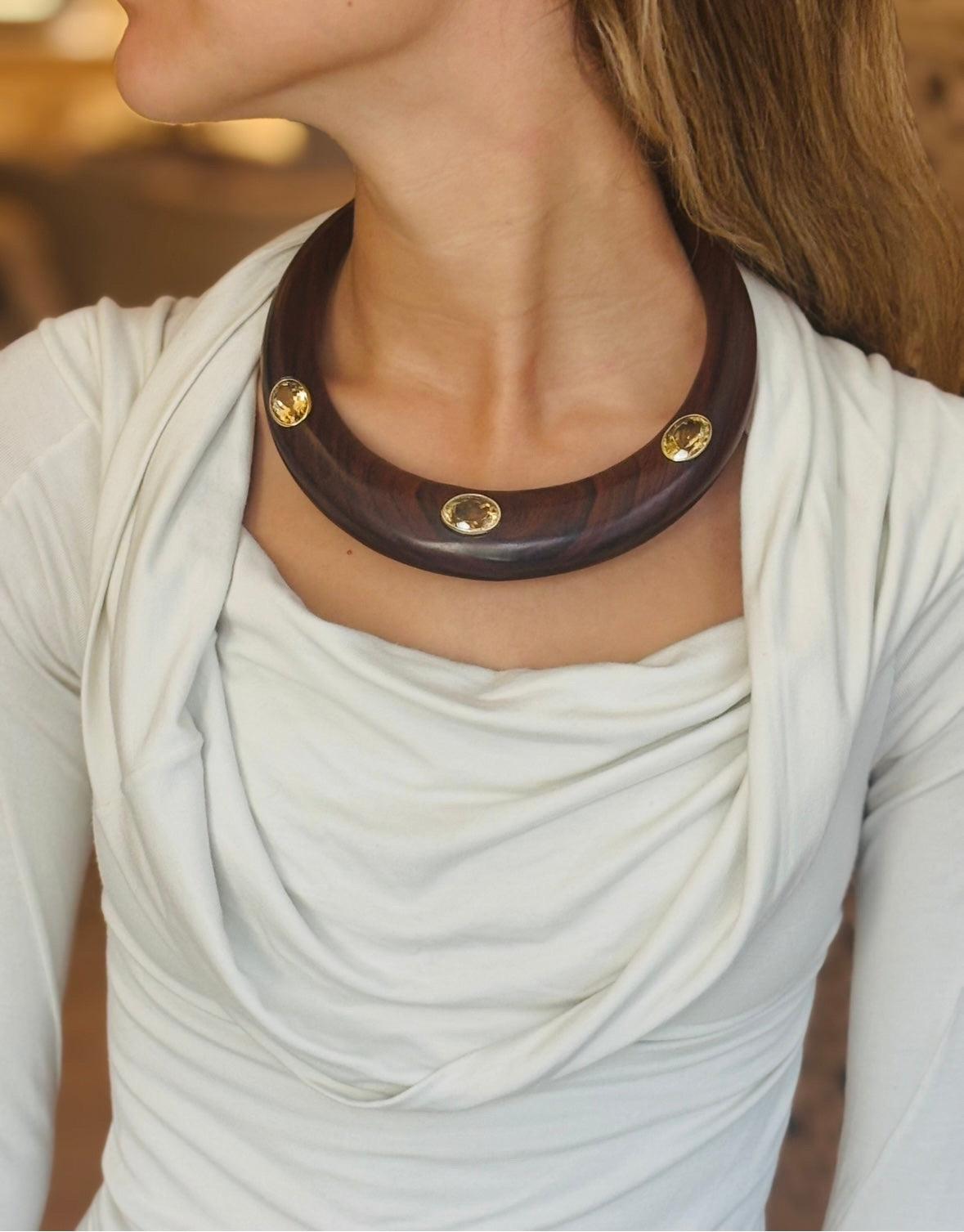 Collana con collare in Wood Wood con citrini e oro 14k in vendita 4