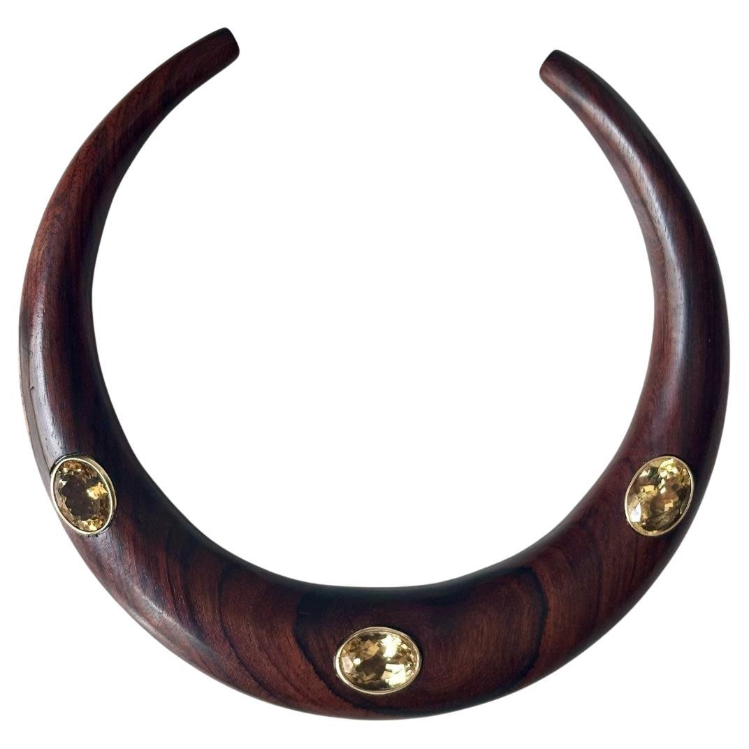 Collana con collare in Wood Wood con citrini e oro 14k in vendita