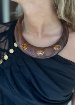 Epic Wood Collar Necklace with Madeira Citrines & 14k Gold