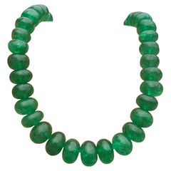 Collana di perle di smeraldo dello Zambia con chiusura estensibile in oro 14k