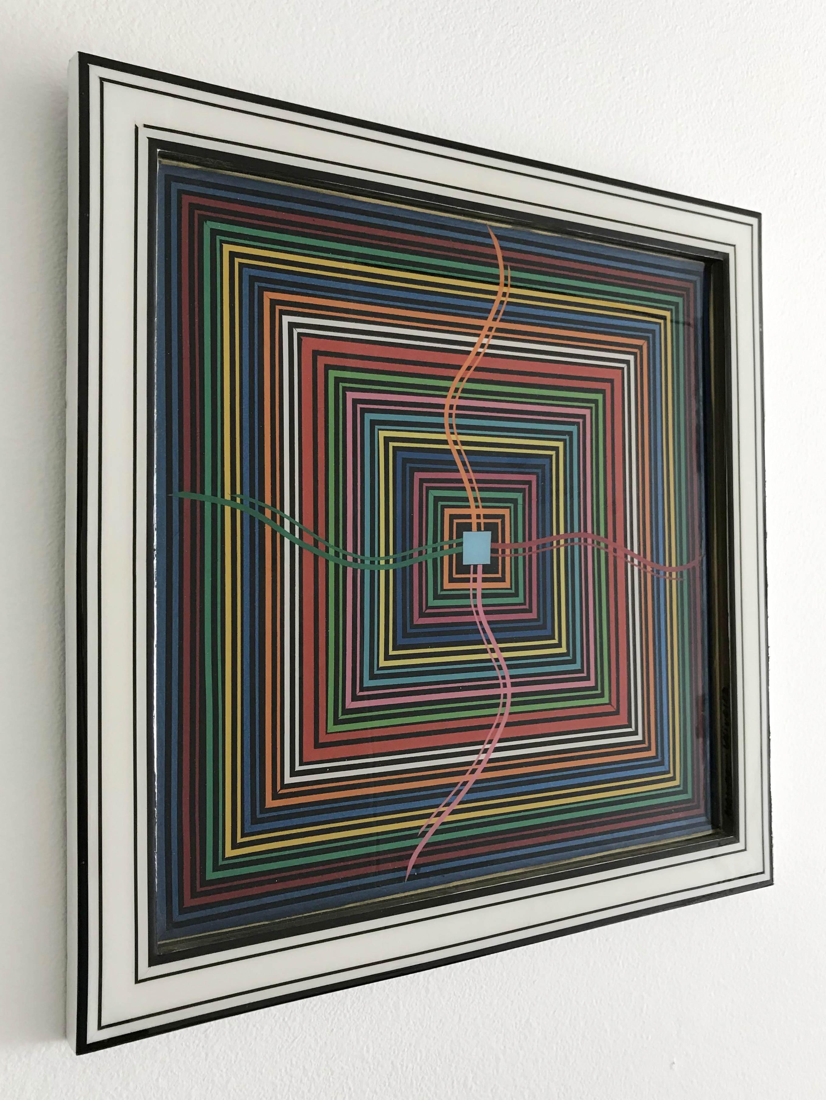 Epicenter by Mauro Oliveira, signed. Vinyl tapes, acrylic paint covered with resin on wood frame
Height: 18 inches / Width: 18 inches / Depth: 0.75 inches
1 in stock in Los Angeles ON 50% OFF SALE for $449 !!!
Order Reference #: FABIOLTD