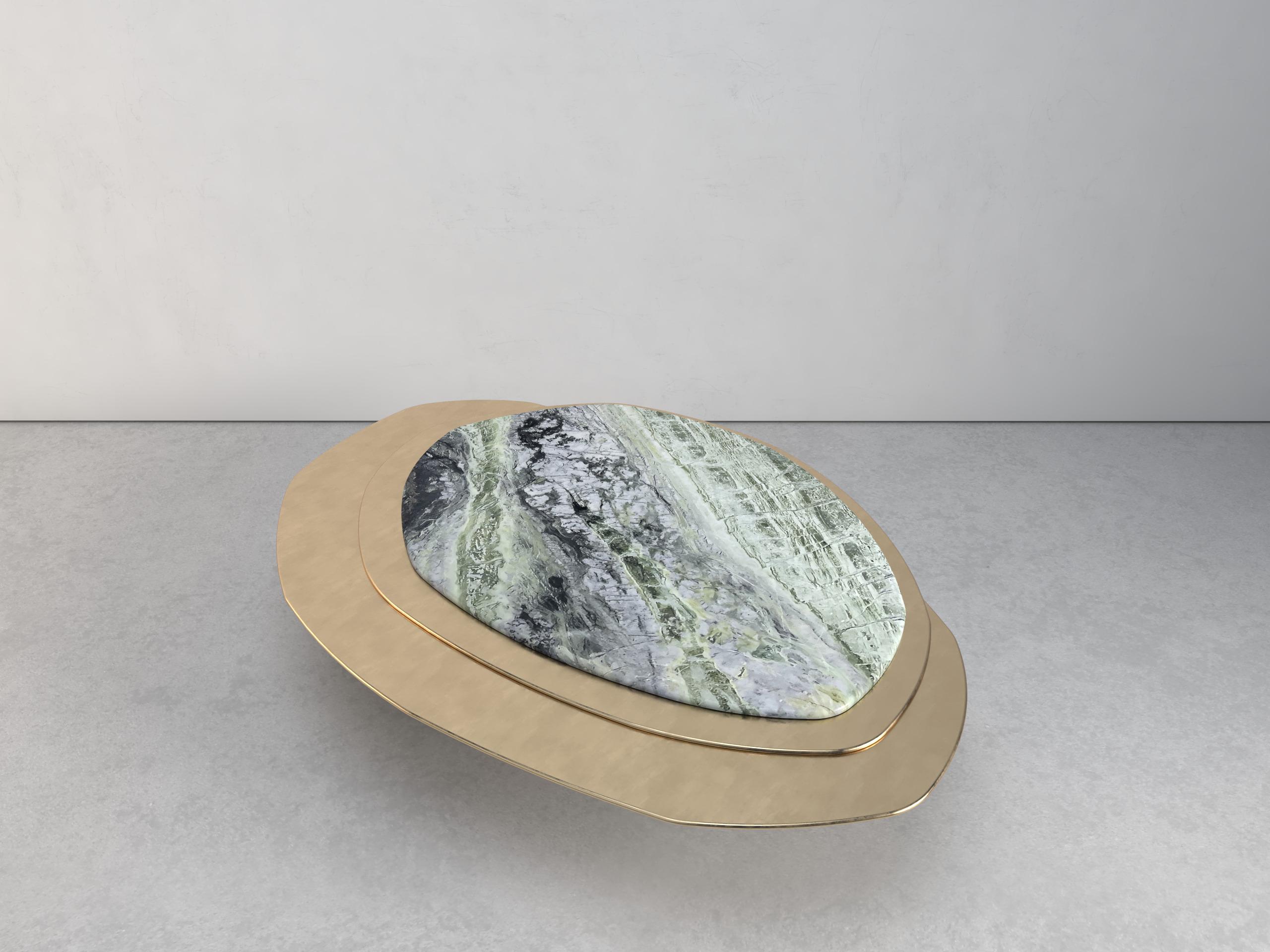 Brass Epicure IX Jade River Marble Limited Edition Coffee Table by Grzegorz Majka For Sale
