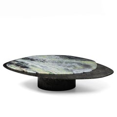 "Epicure X" Center Table ft. Jade River Marble and Liquid Nickel finish