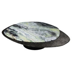 "Epicure X" Center Table ft. Jade River Marble and Liquid Nickel finish