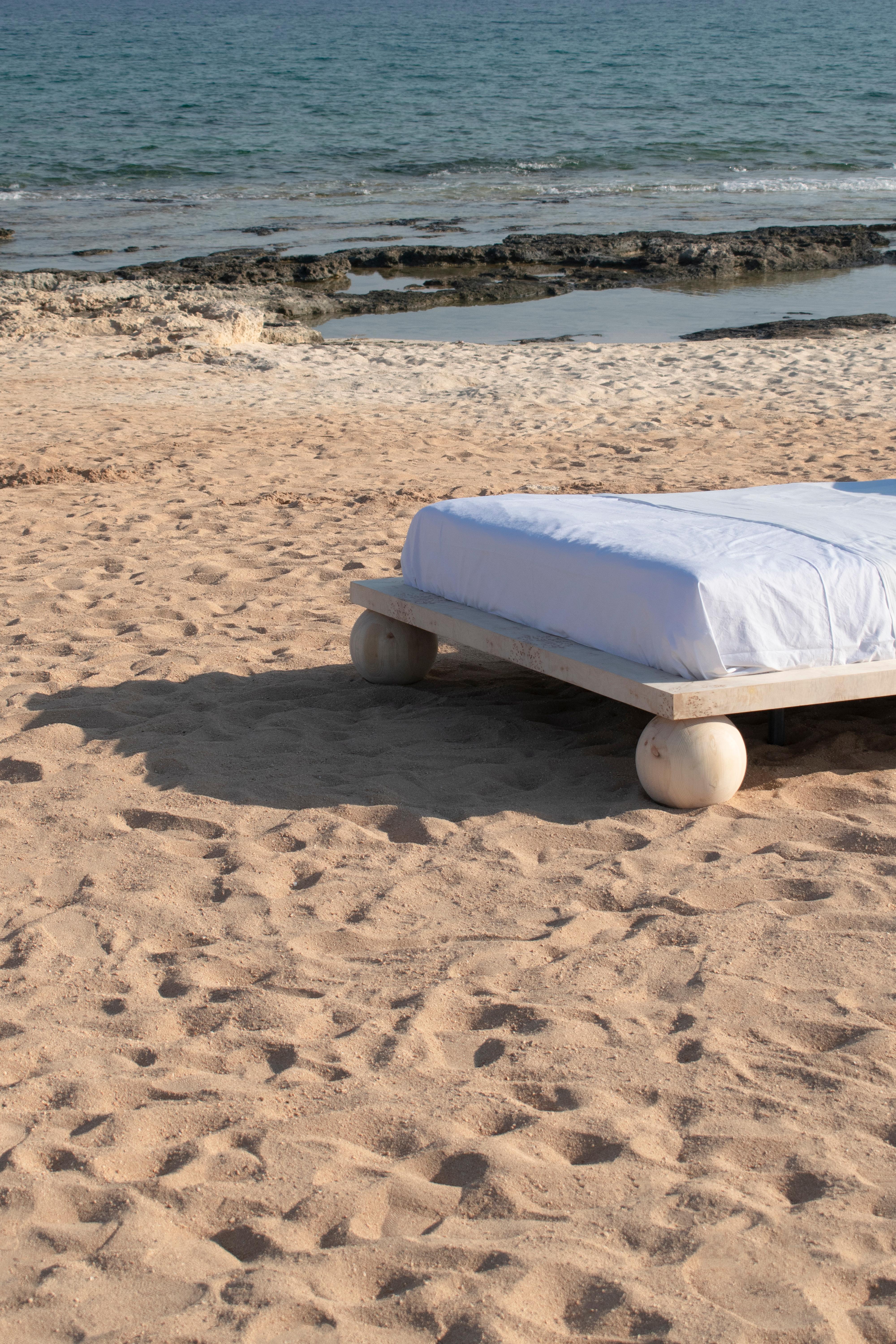 EPIFANIA Mapa Burl Veneer Bed with Integrated Nightstands in Beige Color For Sale 5