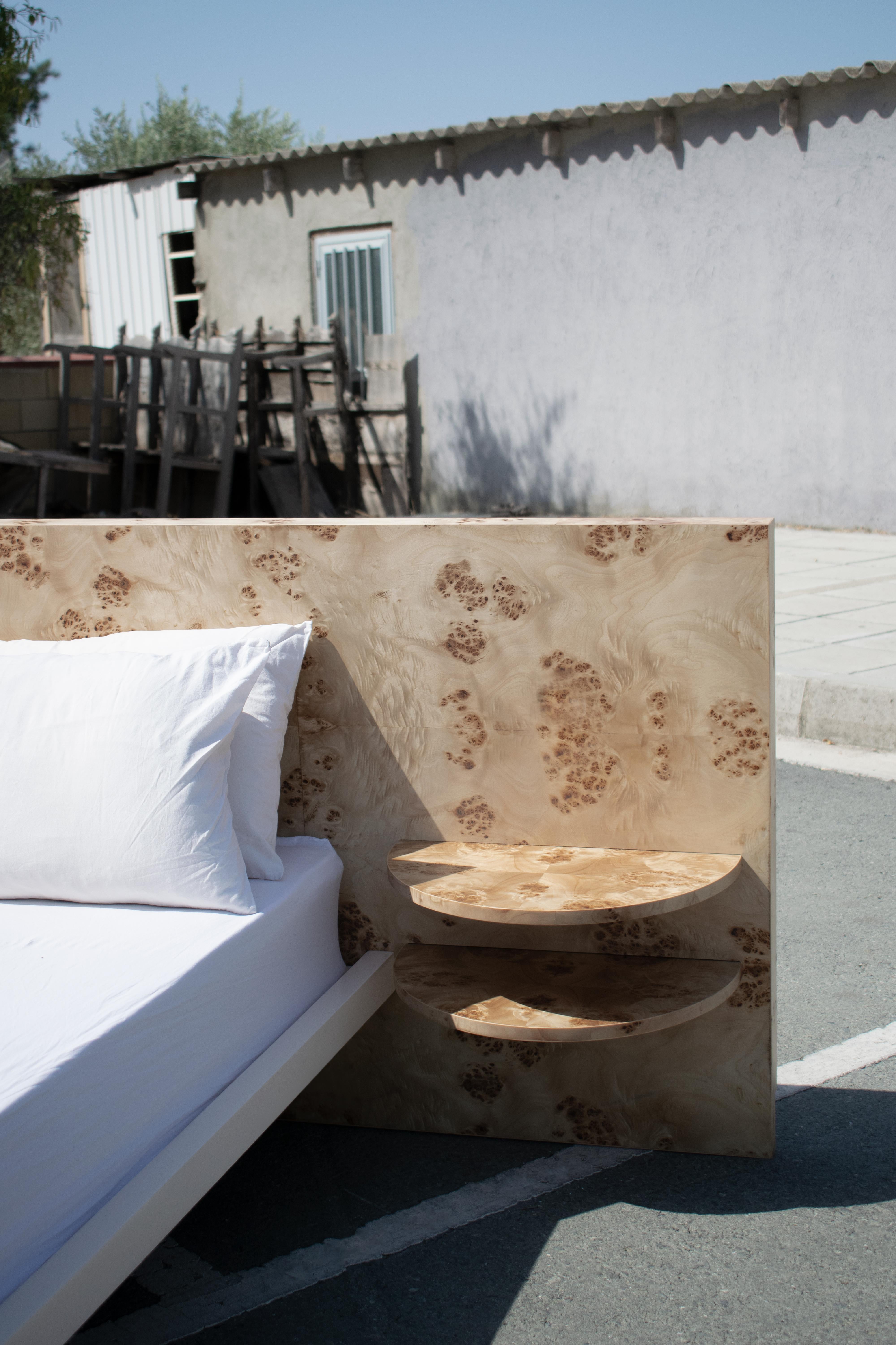 EPIFANIA Mapa Burl Veneer Bed with Integrated Nightstands in Beige Color In New Condition For Sale In Larnaca, CY