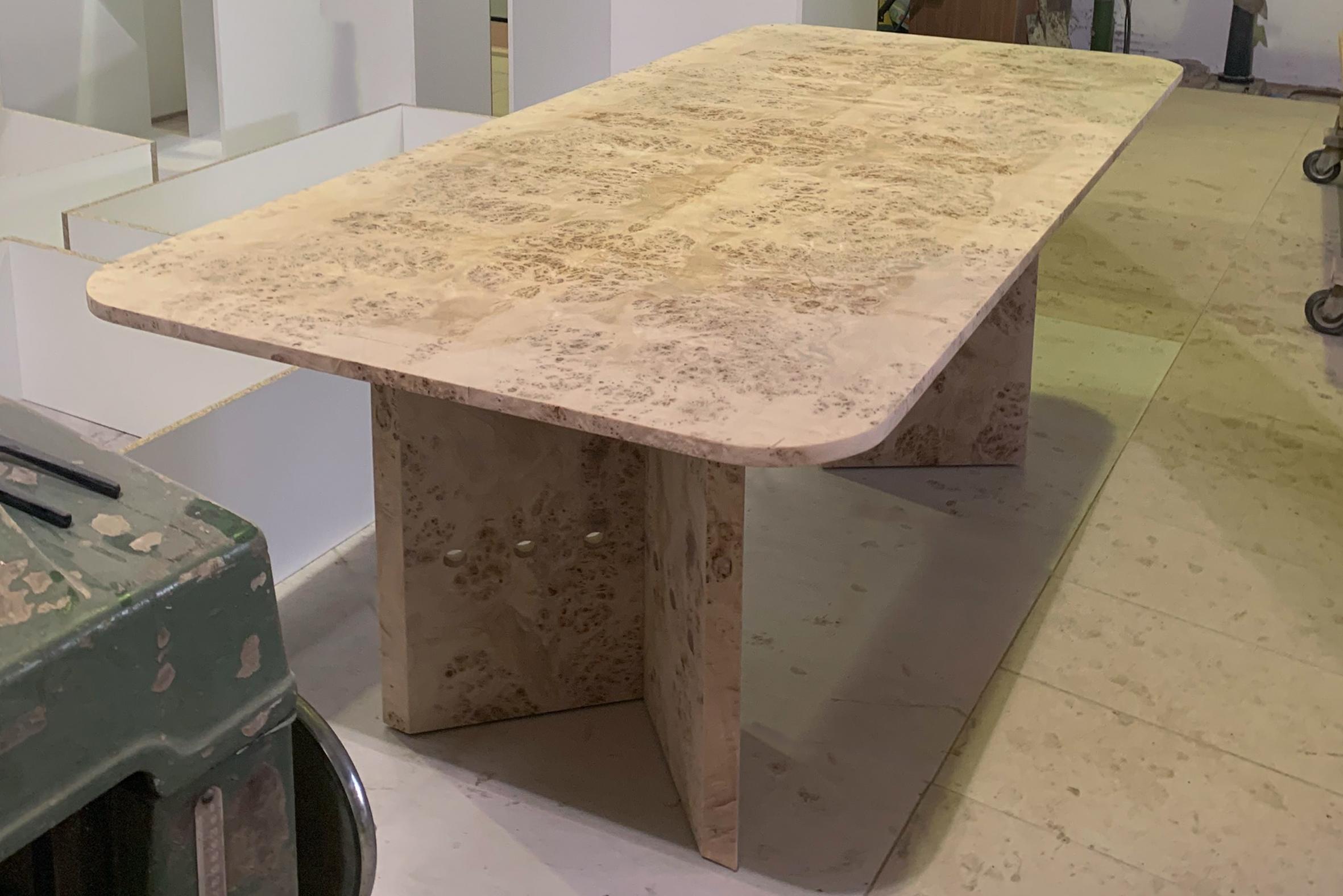 Brass EPIFANIA Mappa Burl Green Dinning Table For Sale