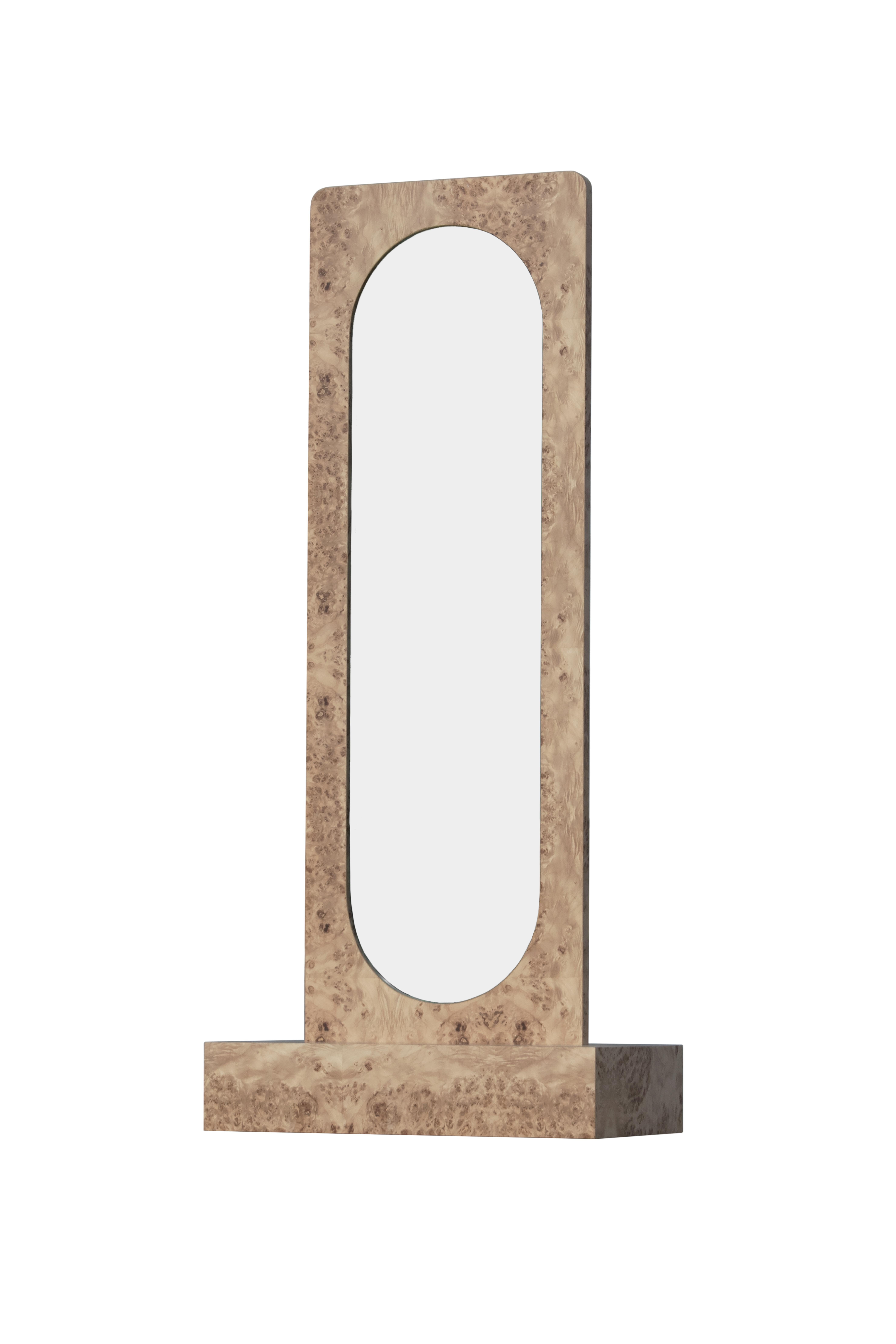 EPIFANIA Mappa Burl Veneer Standing Mirror in Natural Beige Color For Sale