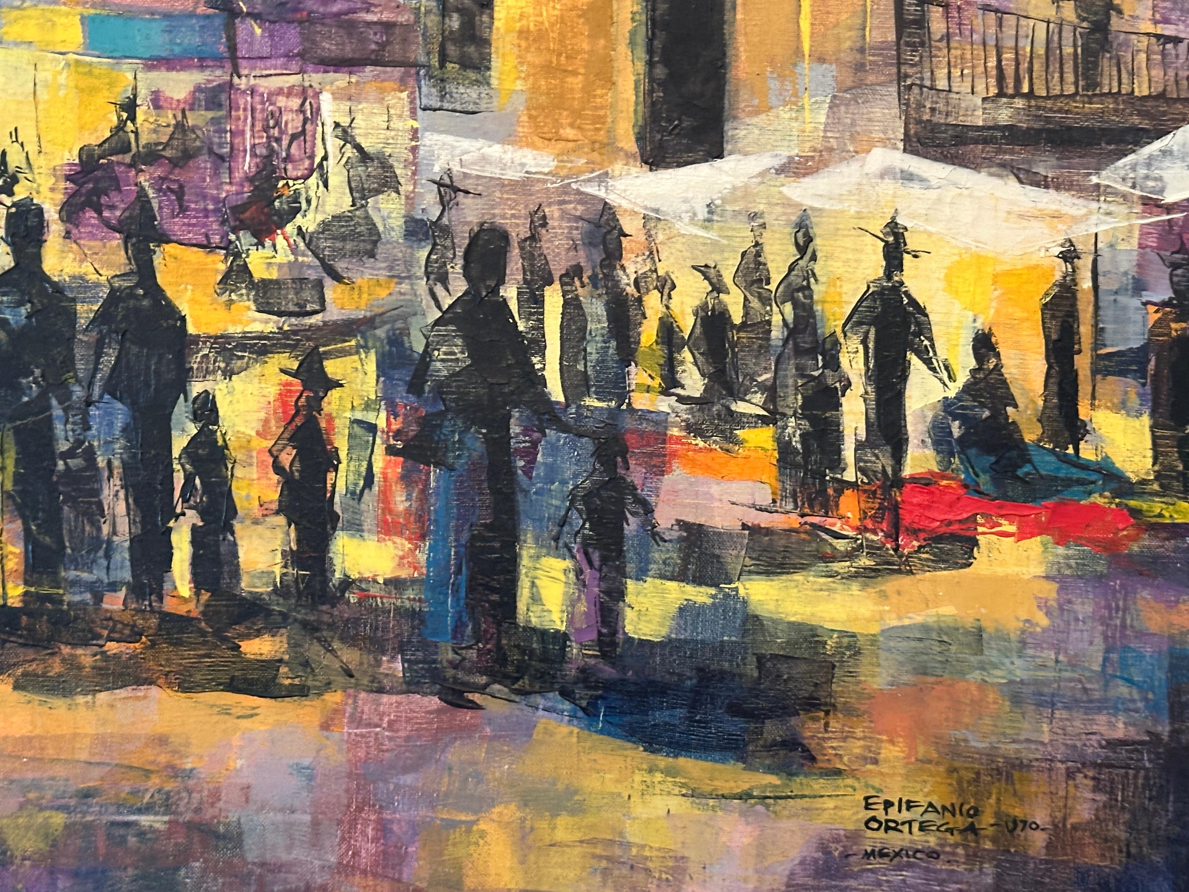 Paesaggio notturno colorato post-impressionista di Epifanio Ortega, Gouache in vendita 1