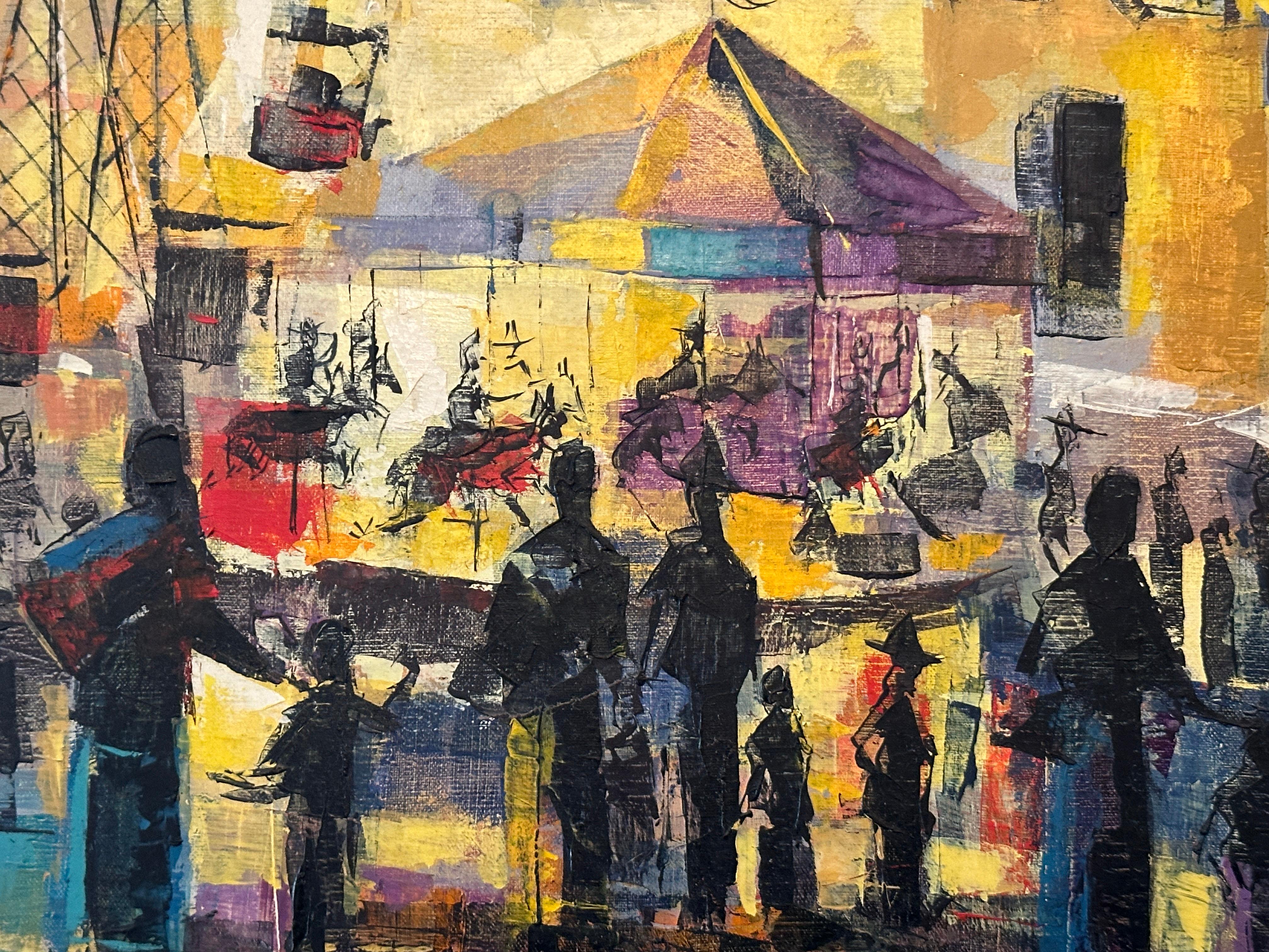 Paesaggio notturno colorato post-impressionista di Epifanio Ortega, Gouache in vendita 4