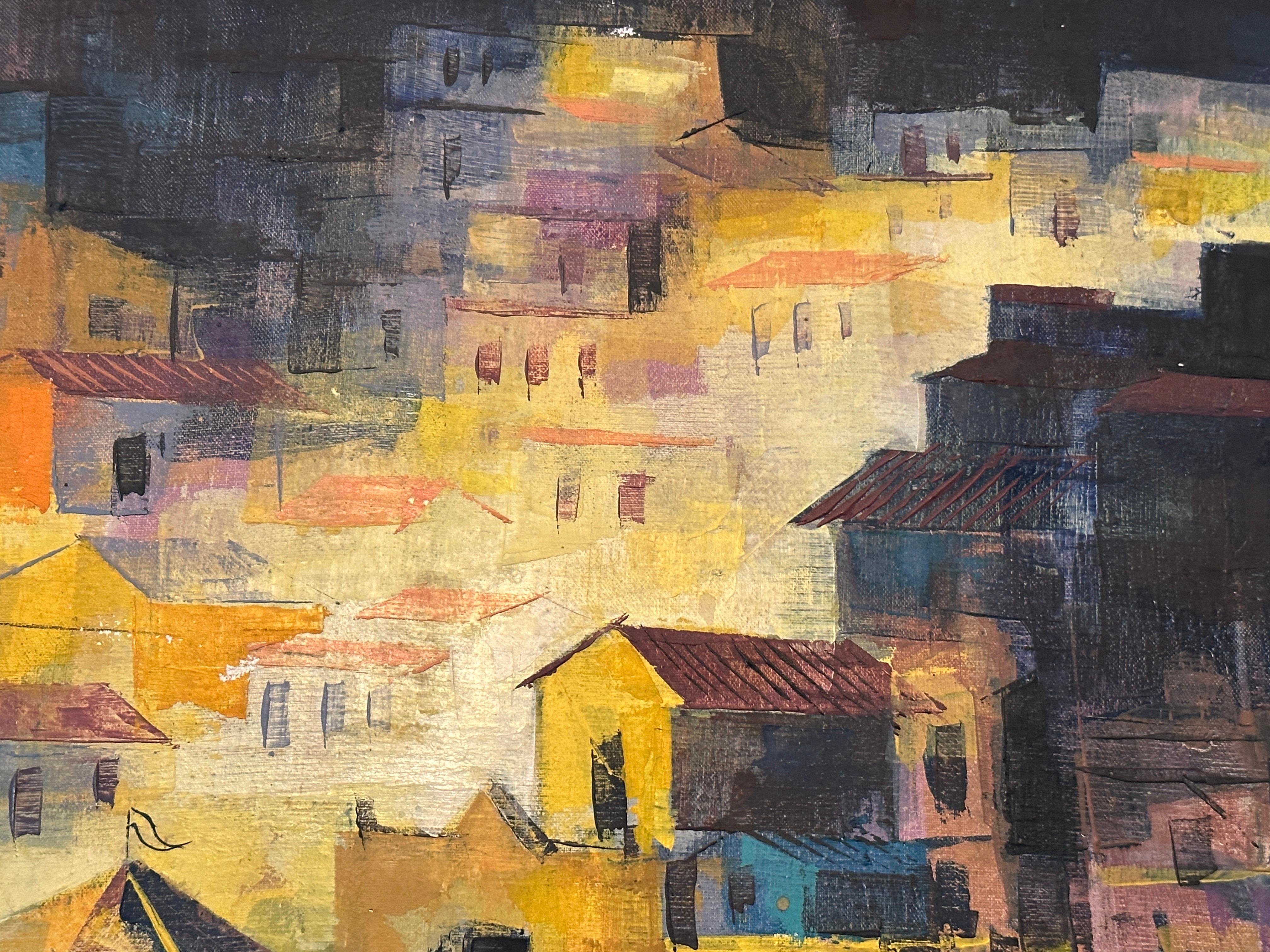 Paesaggio notturno colorato post-impressionista di Epifanio Ortega, Gouache in vendita 5