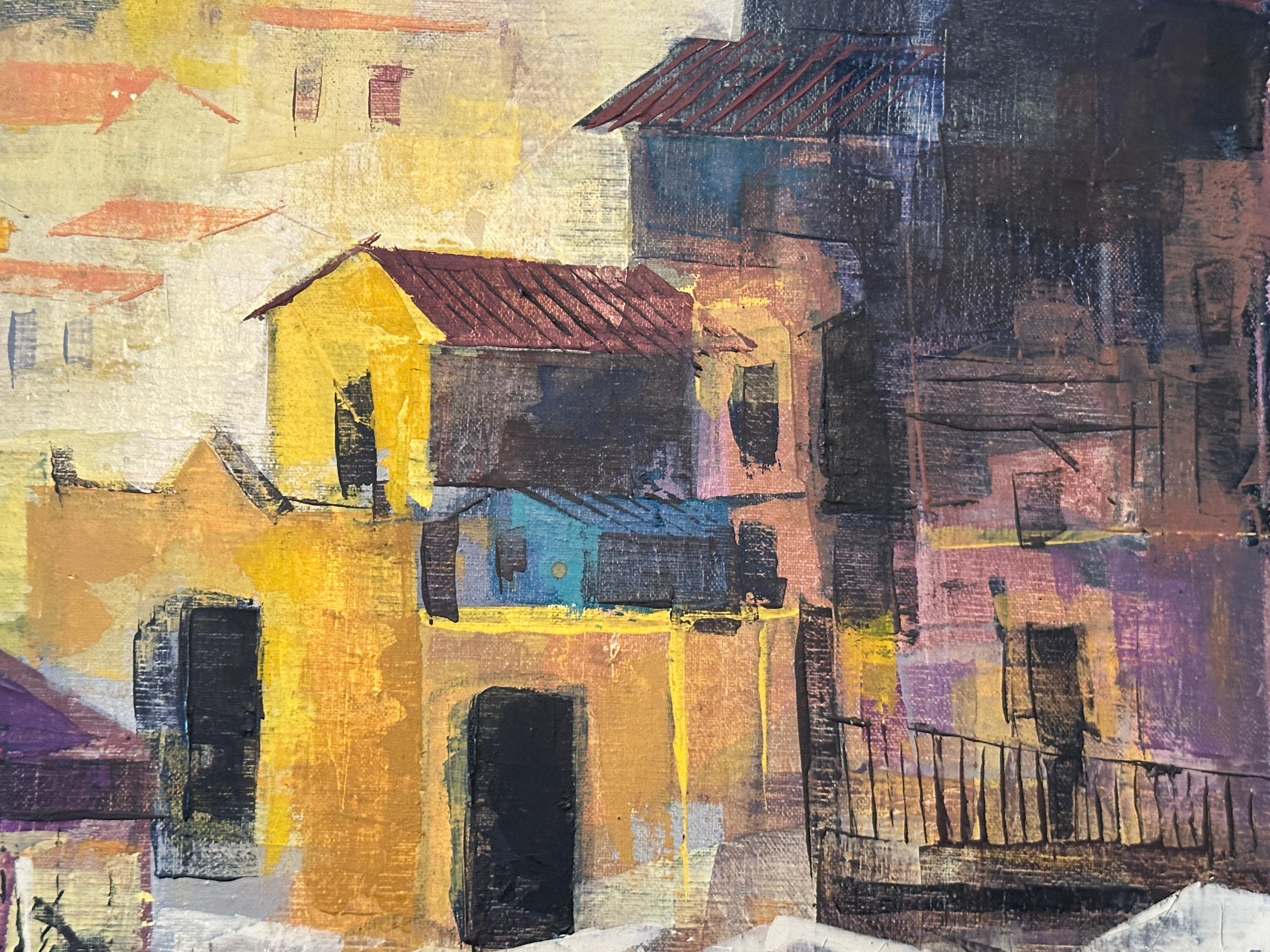 Paesaggio notturno colorato post-impressionista di Epifanio Ortega, Gouache in vendita 6