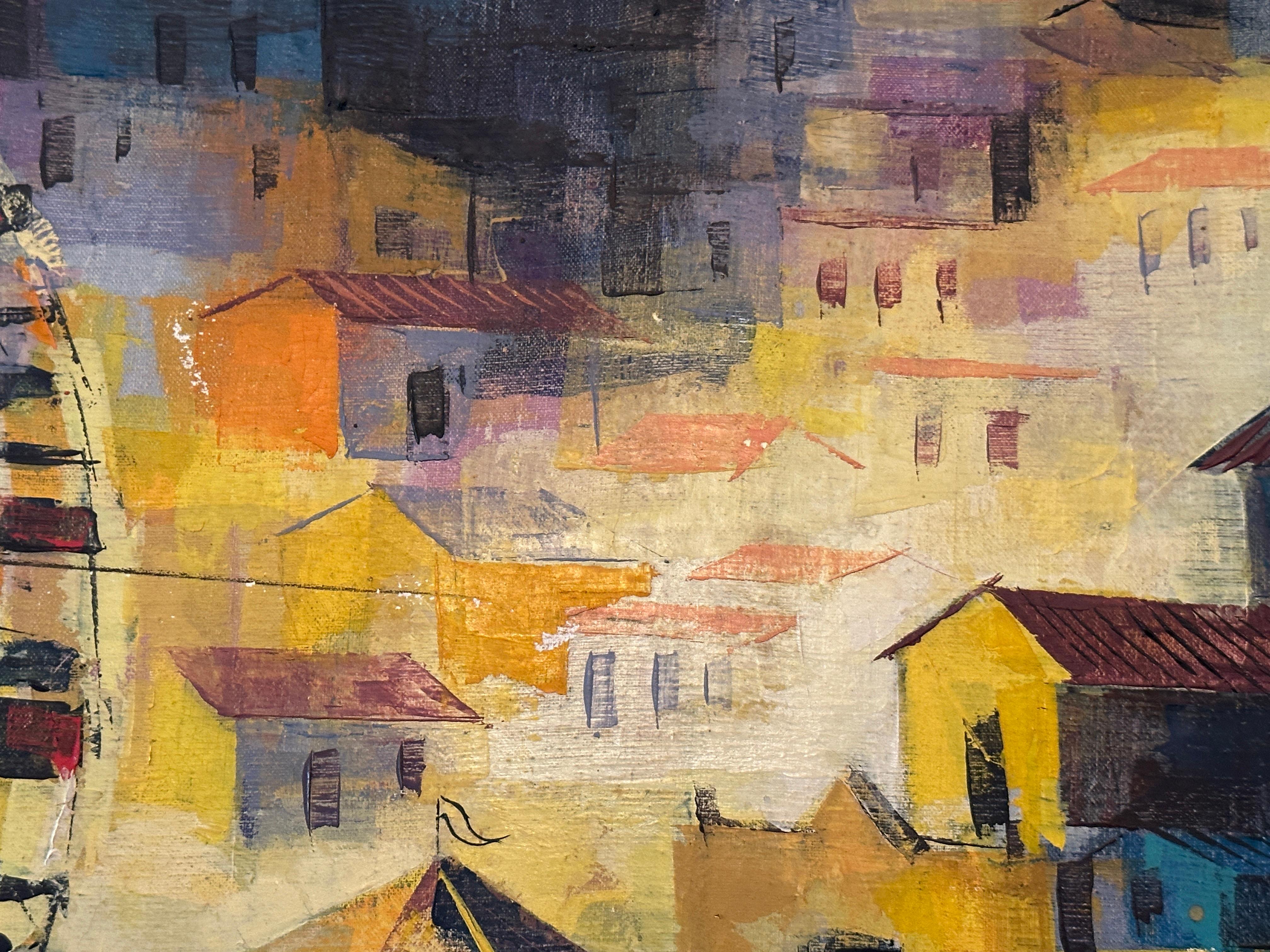 Paesaggio notturno colorato post-impressionista di Epifanio Ortega, Gouache in vendita 7