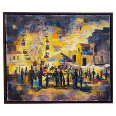 Paesaggio notturno colorato post-impressionista di Epifanio Ortega, Gouache