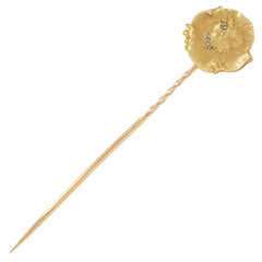 Epinay Briort French Art Nouveau Diamond 18K Gold Floral Lady Antique Stickpin