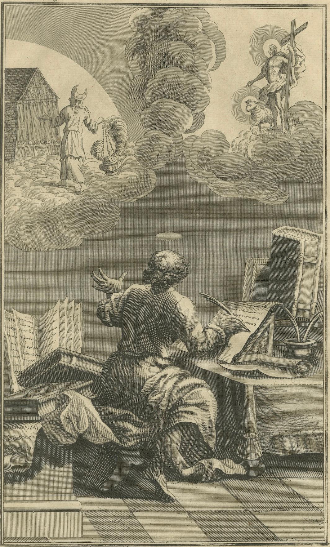 Hebräerbrief Kupferstich - Paulus, Gesetz & Evangelium Allegorie ca. 1735 (Papier) im Angebot