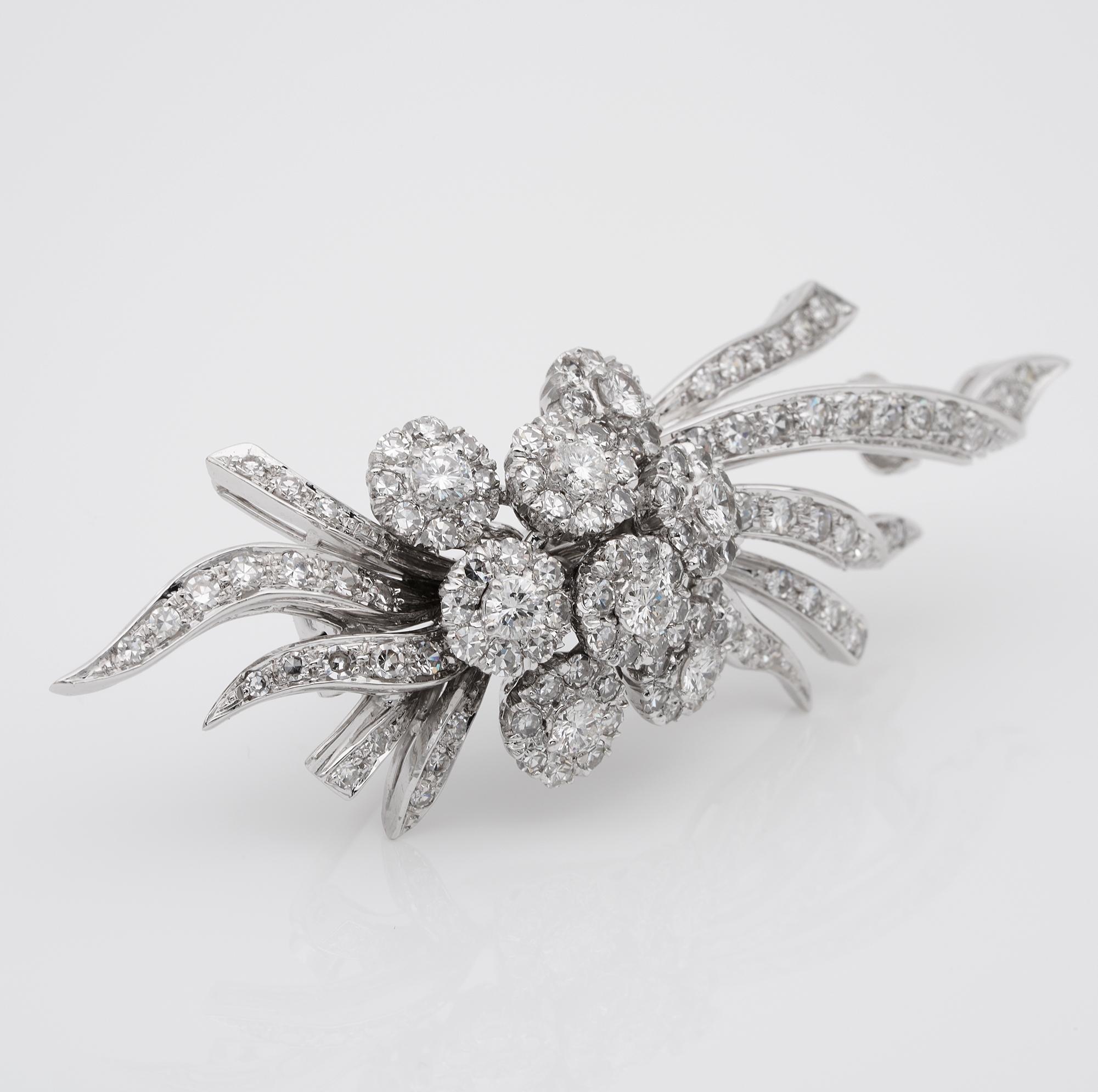 Contemporary Glamorous 5.0 Ct Diamonds 50's Flower Spray brooch  For Sale