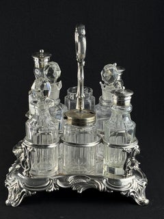 EPNS Rococo Cruet Set with 8 Glass Bottles