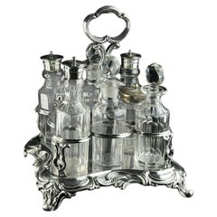 EPNS Rococo Cruet Set with 8 Glass Bottles