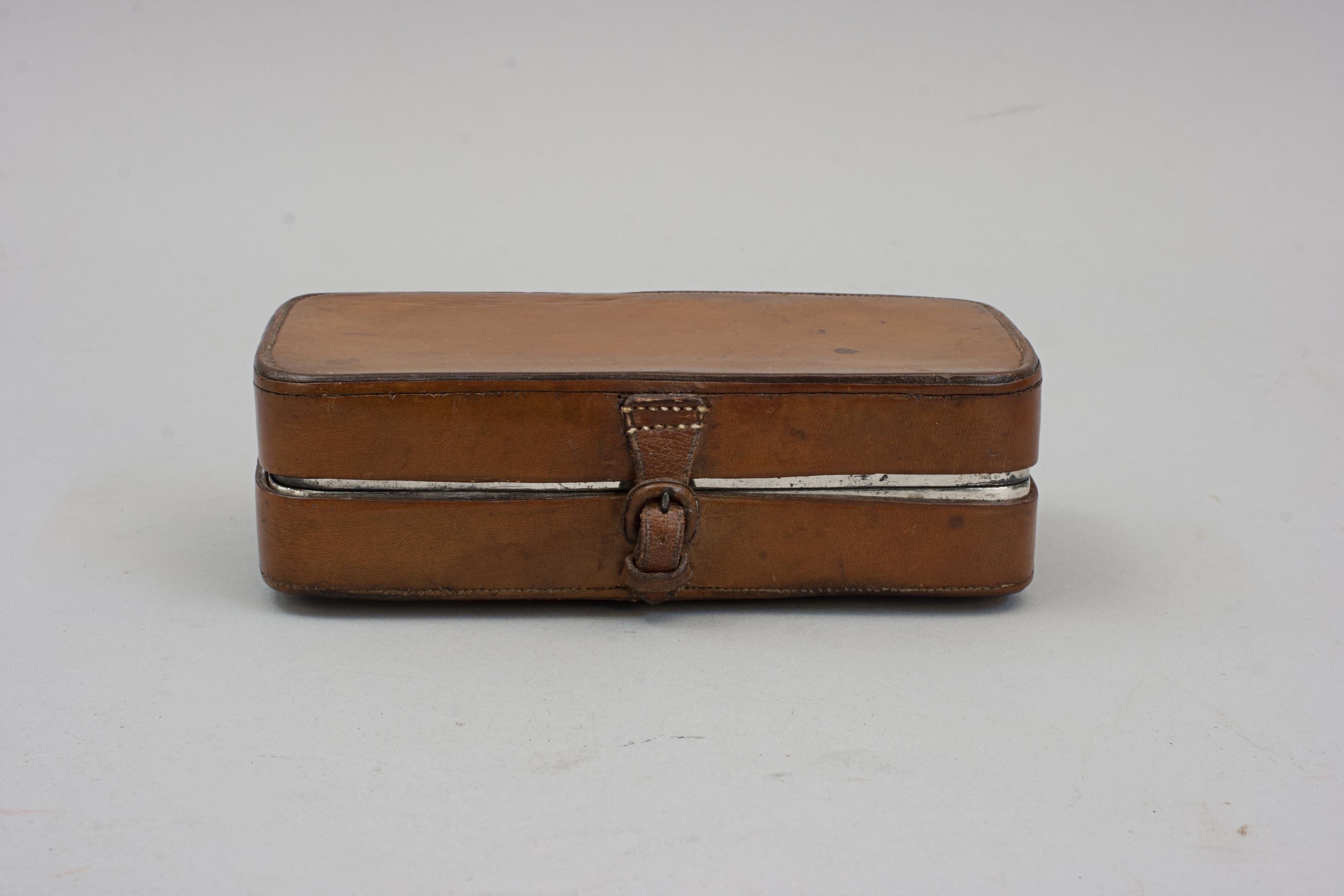 Metal Epns Sandwich Box in Leather Case For Sale