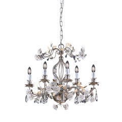Epoca Lampa6-Light Silver Leaf Metal with Capodimonte Porcelain Roses Chandelier
