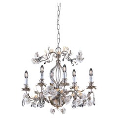 Epoca Lampa6-Light Silver Leaf Metal with Capodimonte Porcelain Roses Chandelier