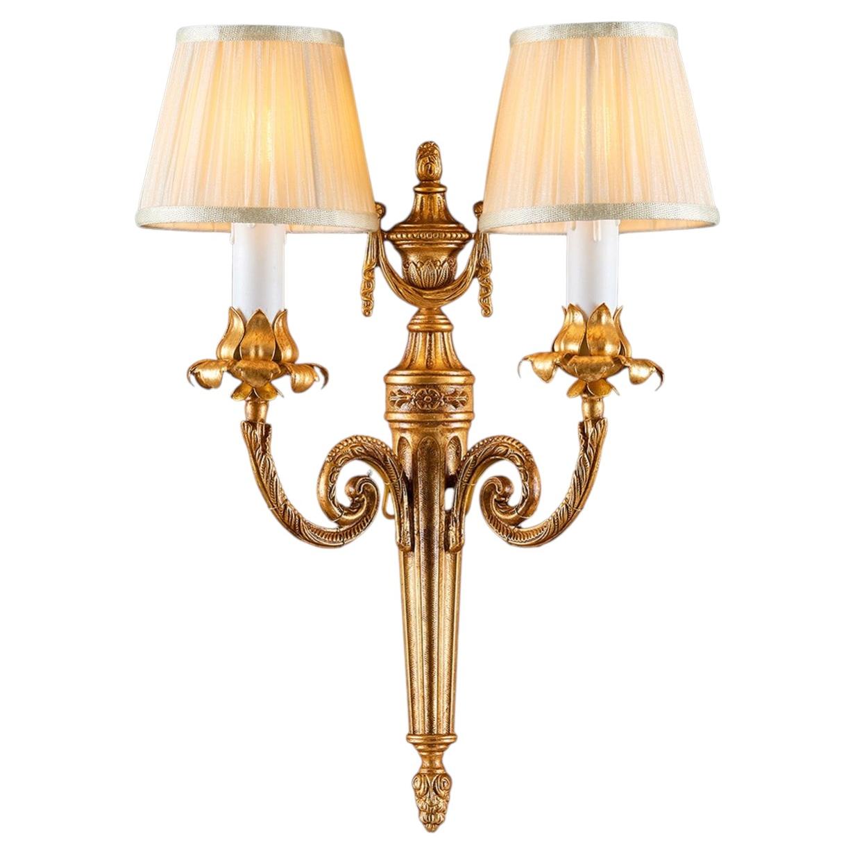 Epoca Lampadari 2-Light Antique Gold Brass Wall Sconce For Sale