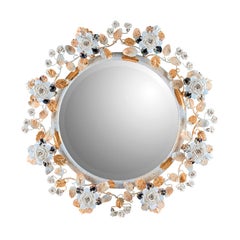 Epoca Lampadari Metall mit Capodimonte Porzellan Rosen Runde Wandspiegel